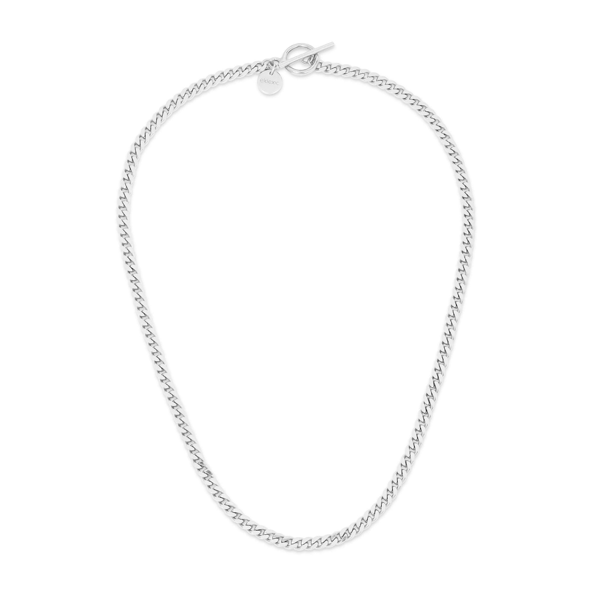 Silver curb chain necklace with micro link design for a stylish convertible lariat look