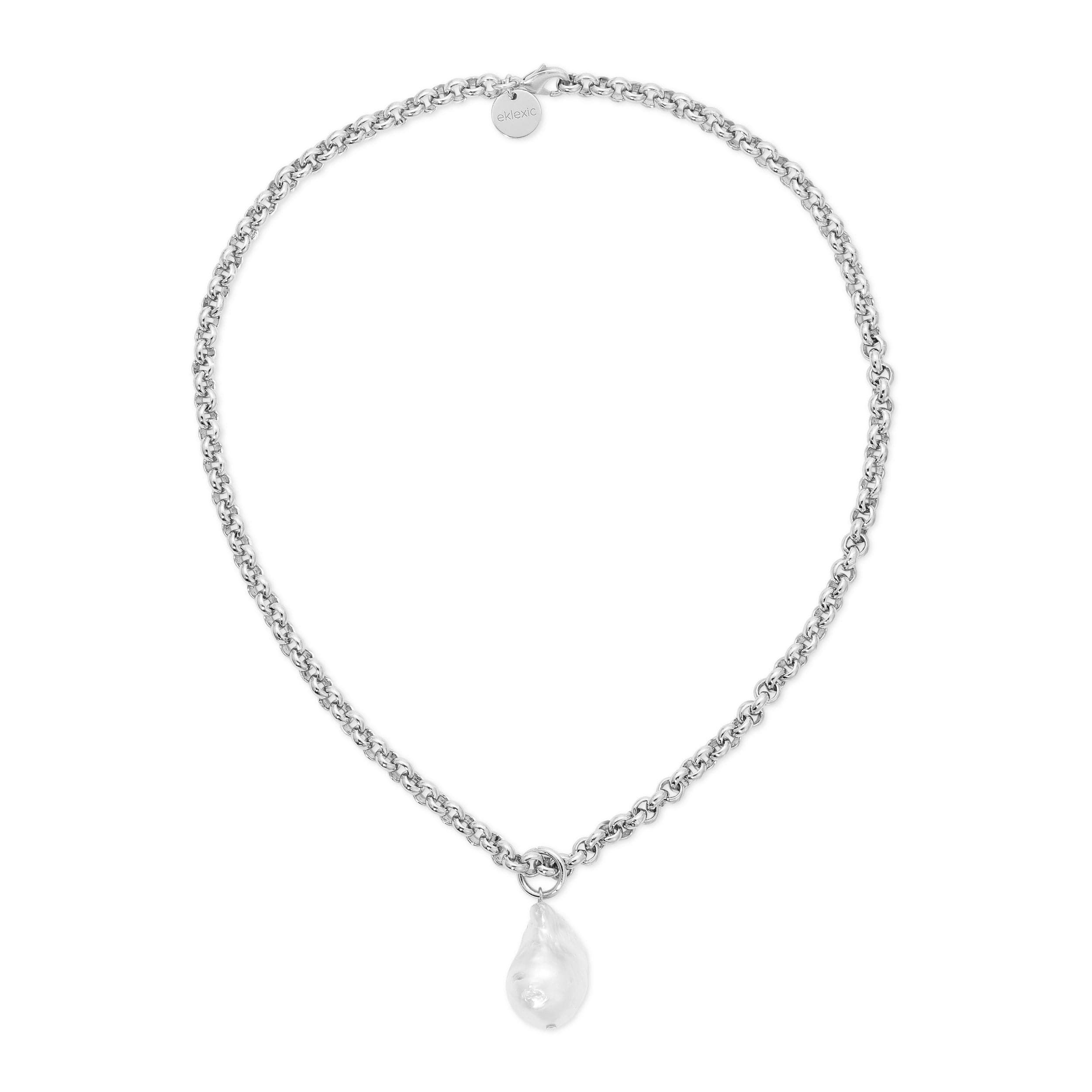 Silver chain necklace with translucent teardrop pendant from Micro Royal Chain collection