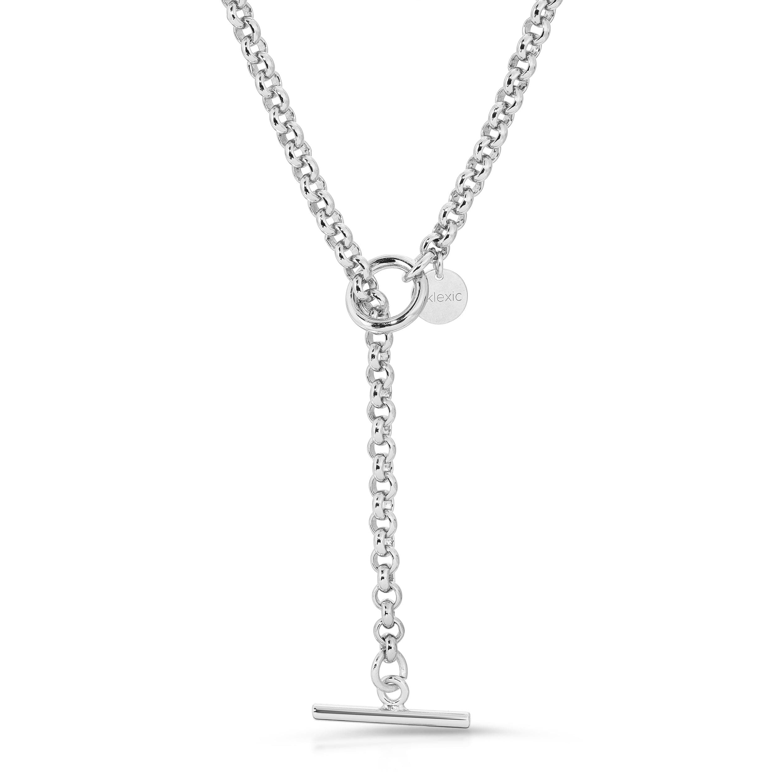 Silver chain necklace with T-bar closure from Micro Royal Rolo Chain Convertible Lariat