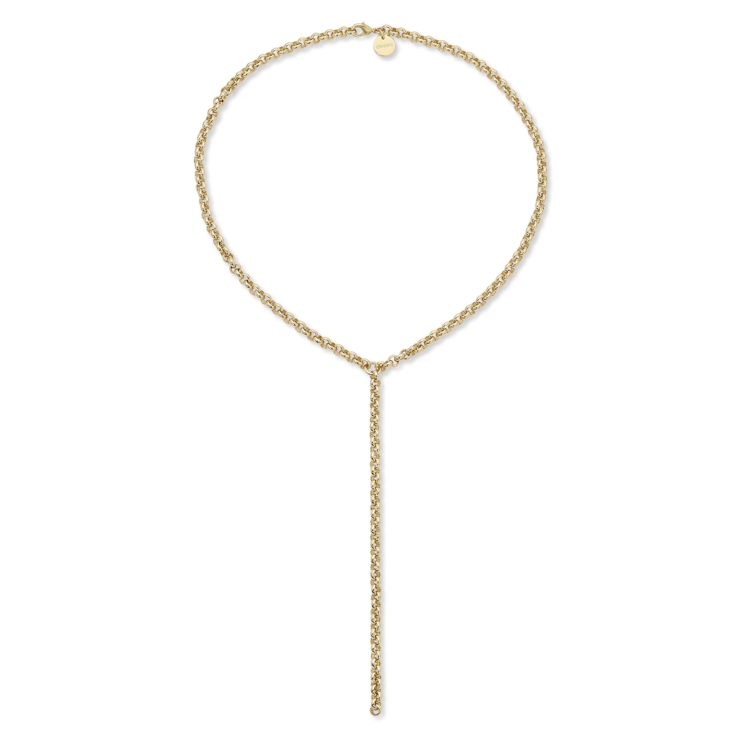 Gold-toned Y-shaped Chain Necklace from Micro Royal Rolo Chain Lariat collection