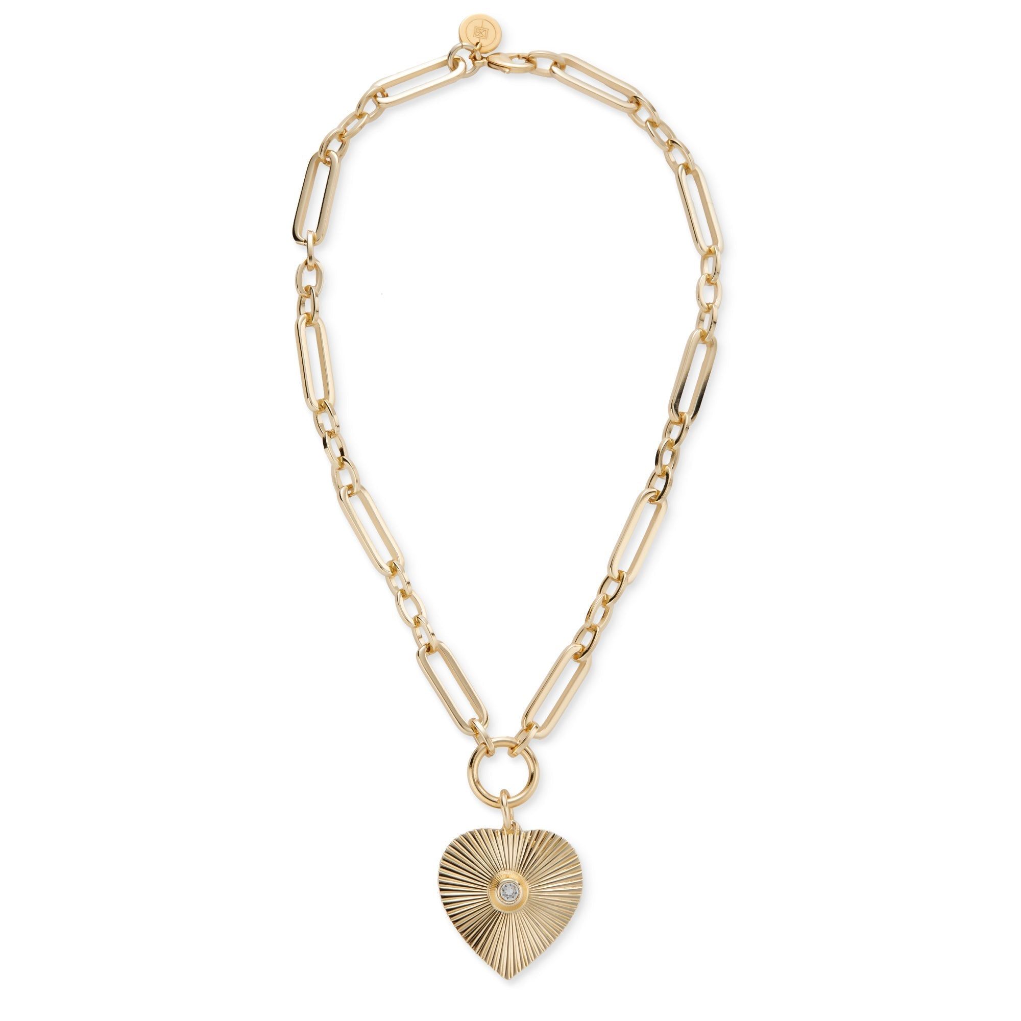Gold-toned heart pendant necklace from Perla Necklace collection in close-up shot
