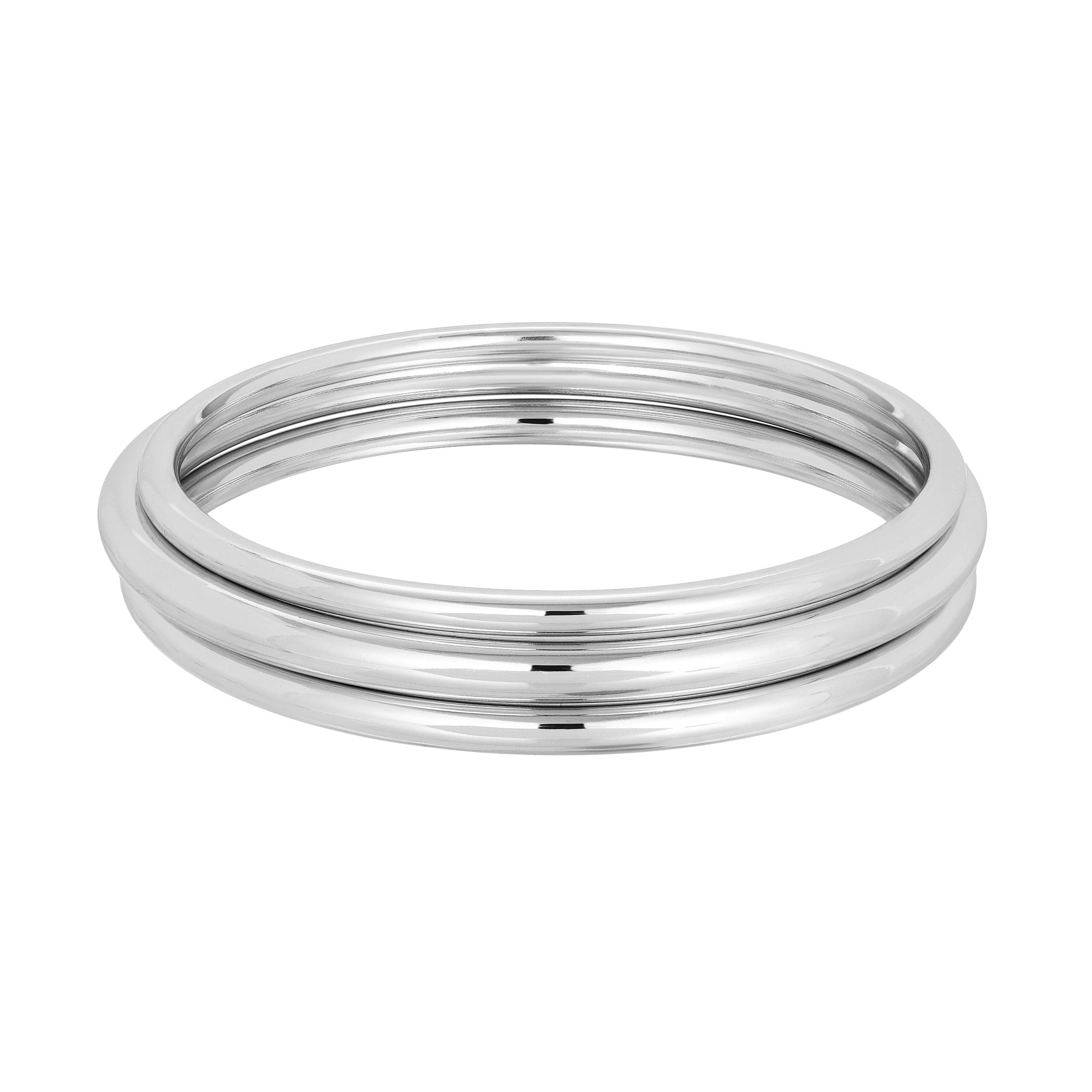Shiny silver Round Classic Bangle set with three sleek bangles for a stylish look