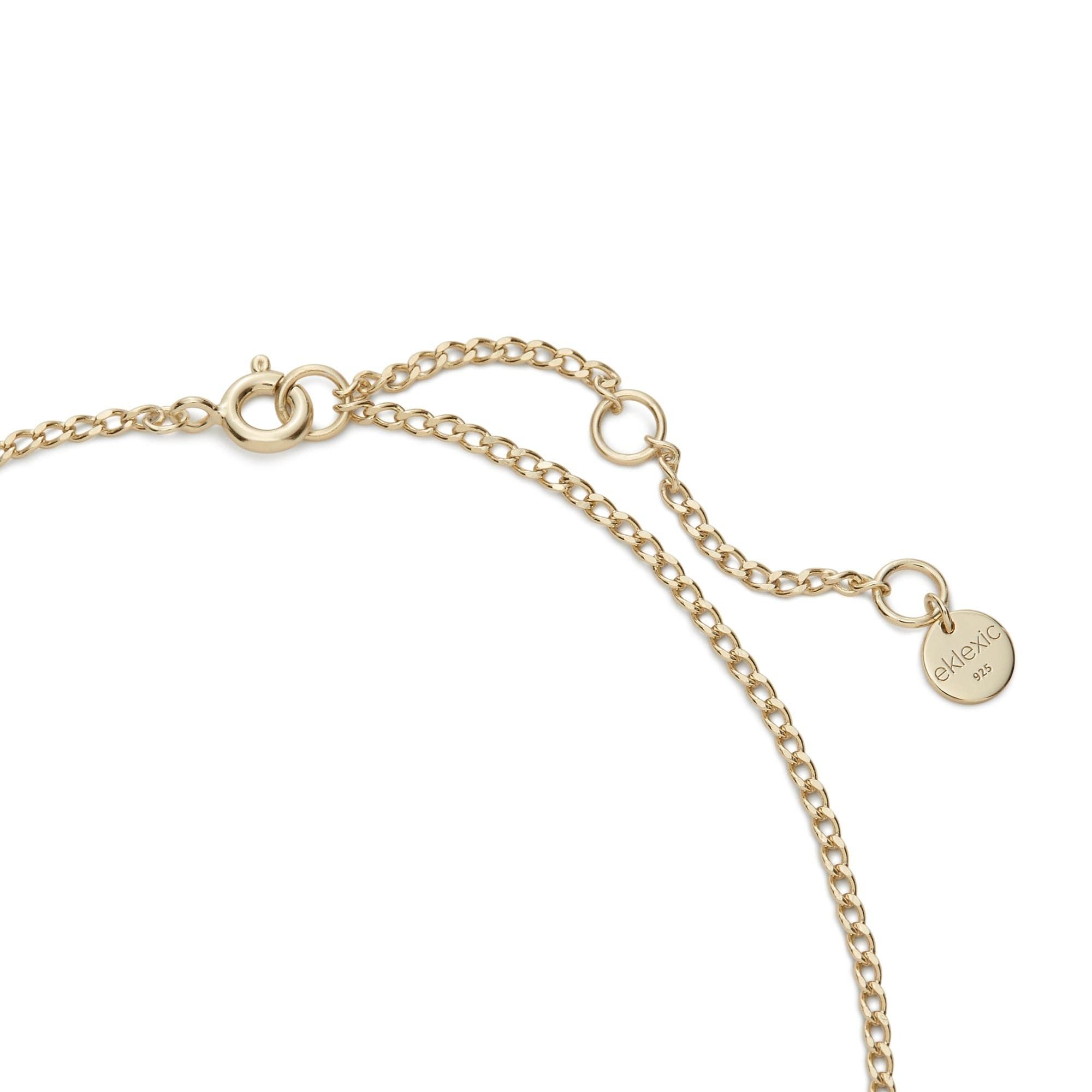 Gold-colored chain necklace with adjustable clasp and round Sun Pendant with CZ center stone