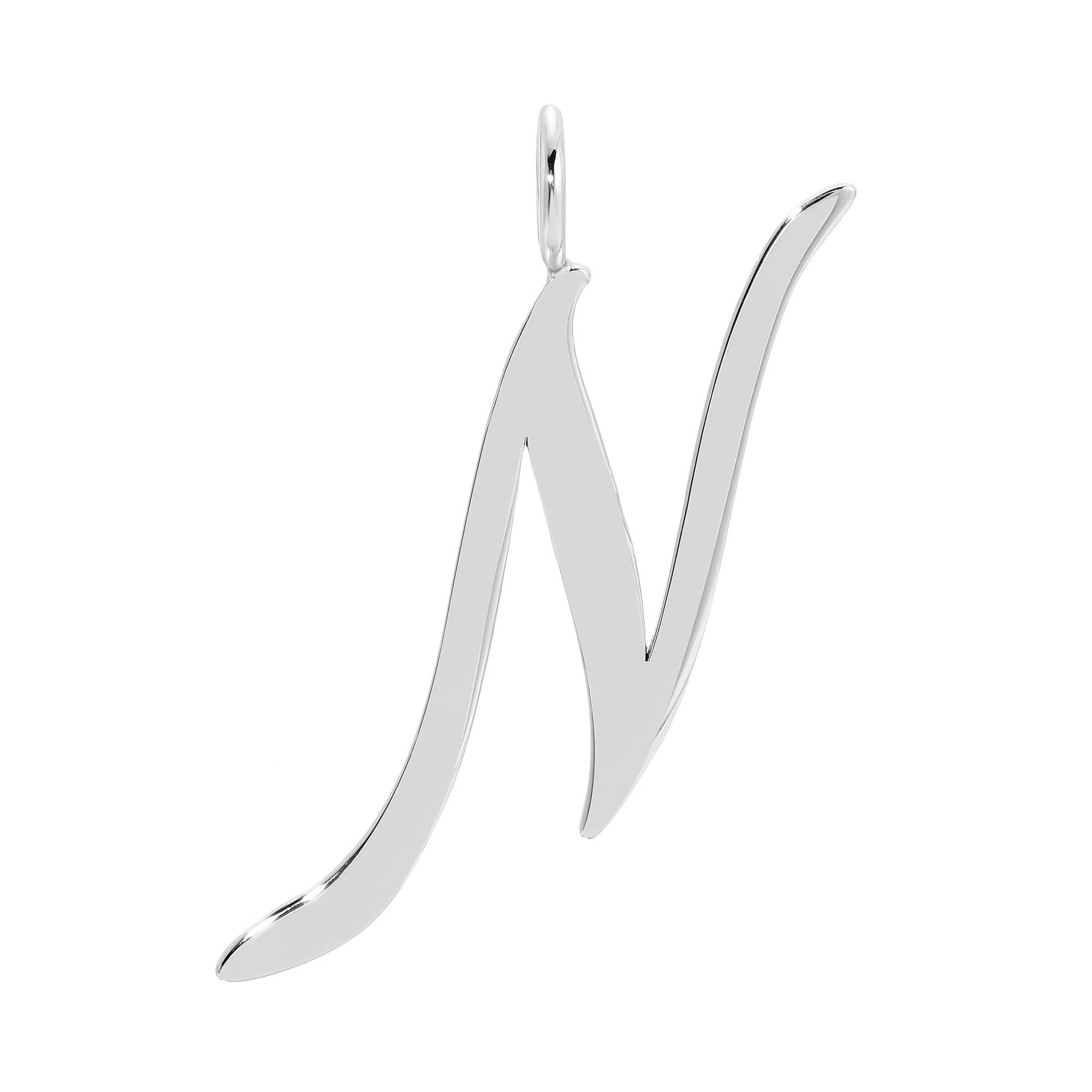 Silver letter N pendant from Silver Large Letter Pendants on a necklace chain
