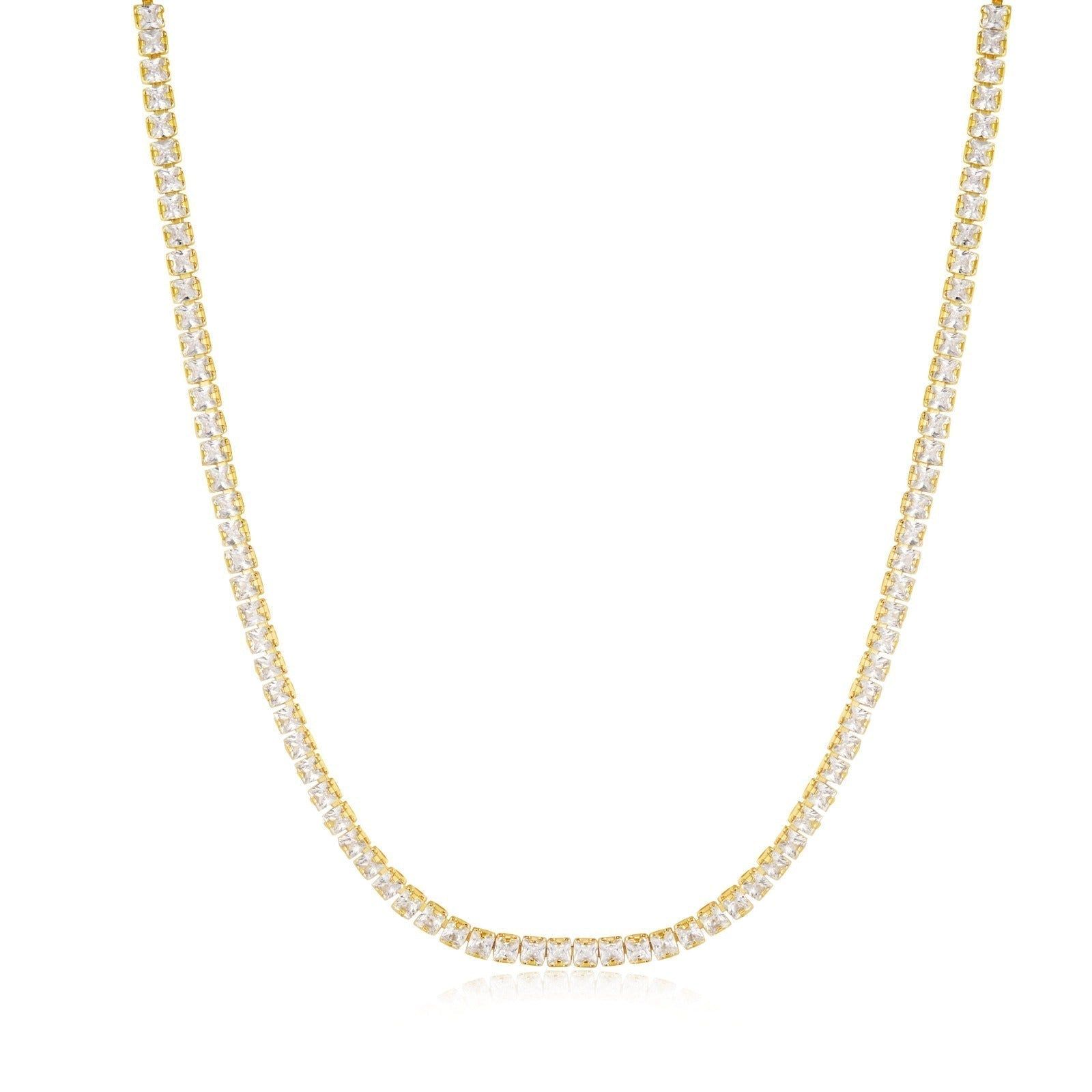 Gold tennis necklace with square-cut CZ stones perfect for any look