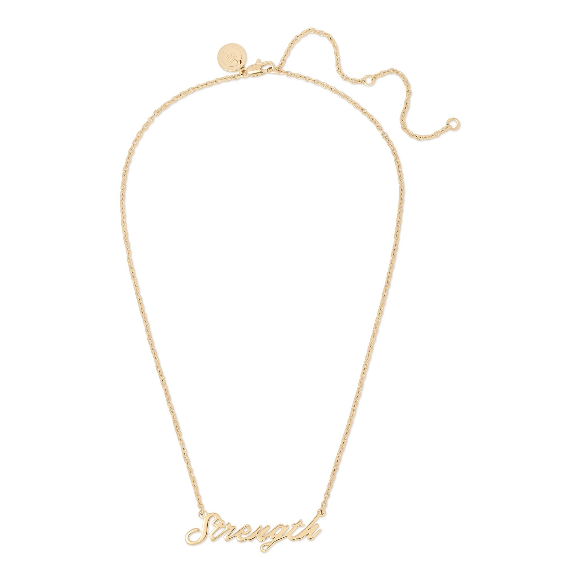 Gold Strength Necklace with stylish script design perfect for everyday wear