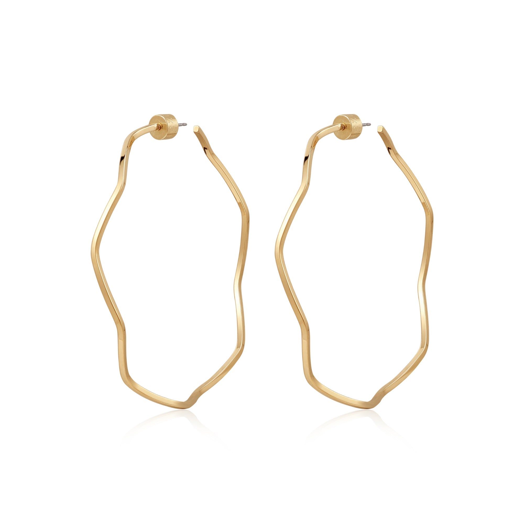 Gold irregular hoop earrings from the Thin Wavy Hoops collection showing off style