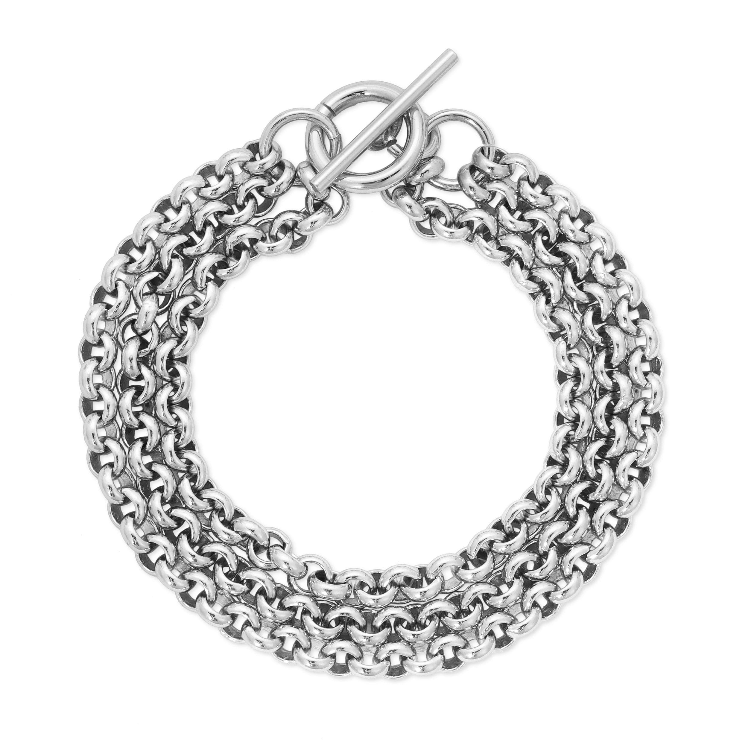 Silver-toned multi-strand chain bracelet with toggle clasp for a chic look