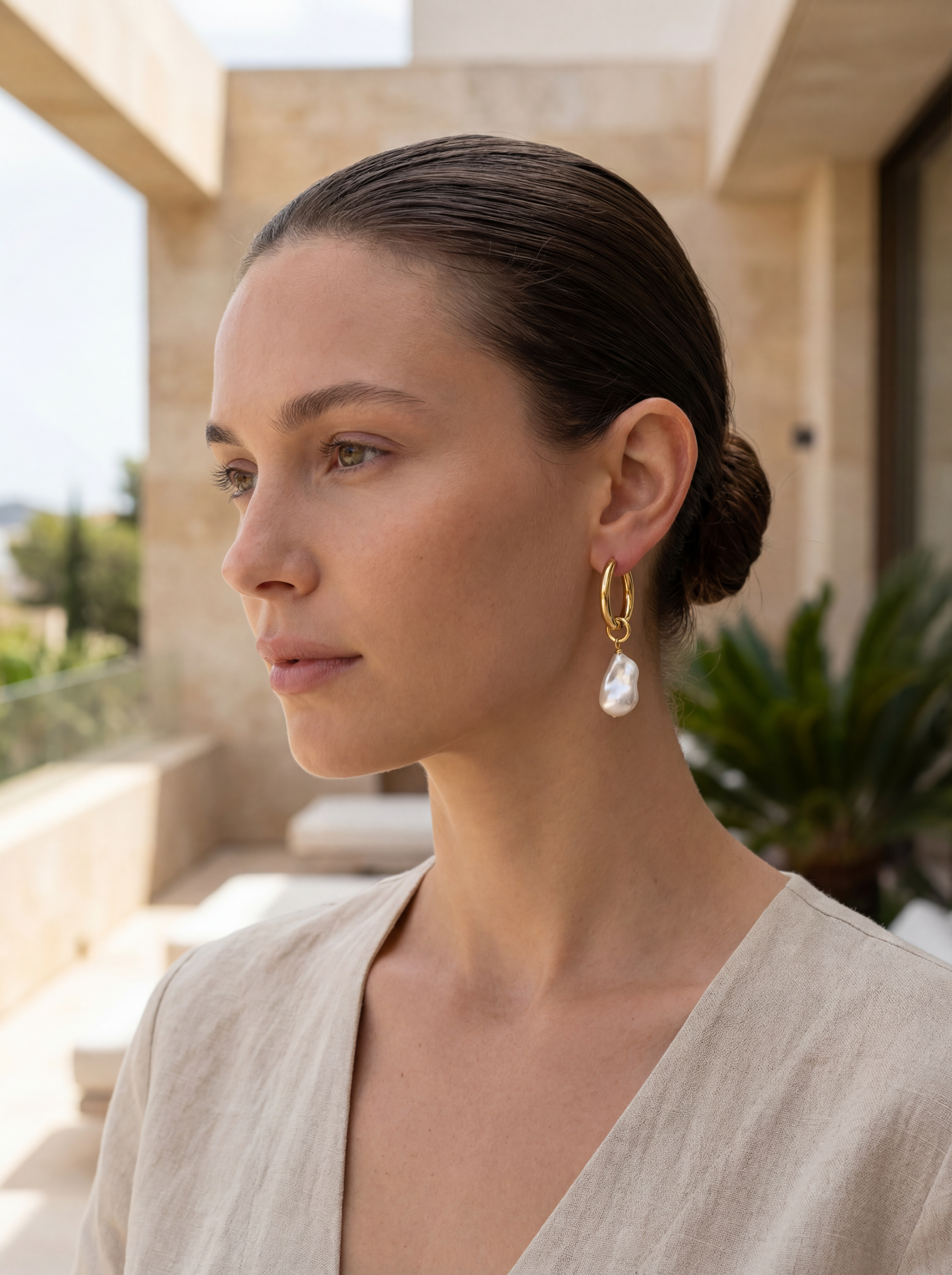 28mm Water Resistant Hoops with Statement Baroque Pearl Charm