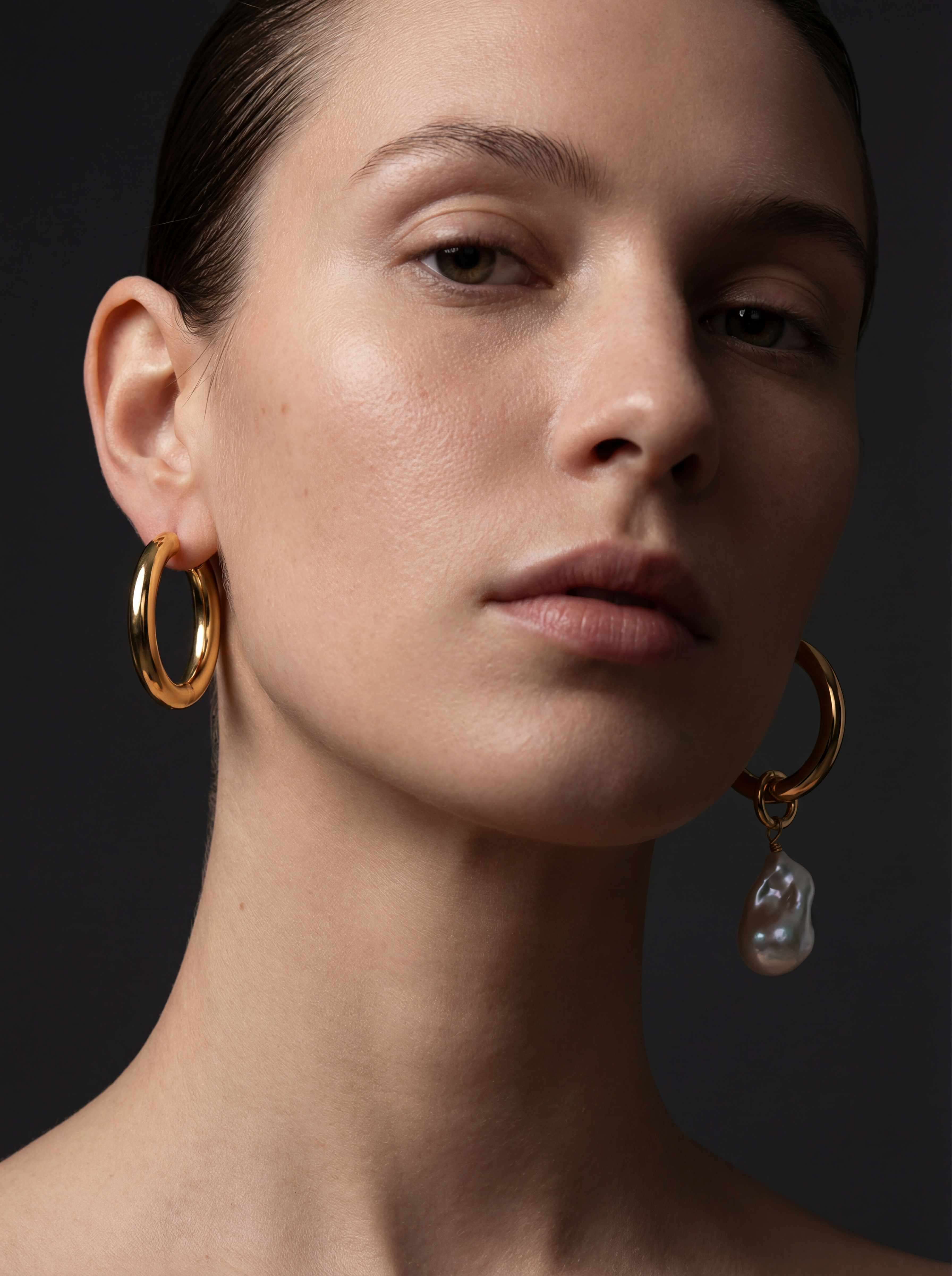 28mm Water Resistant Hoops with Statement Baroque Pearl Charm