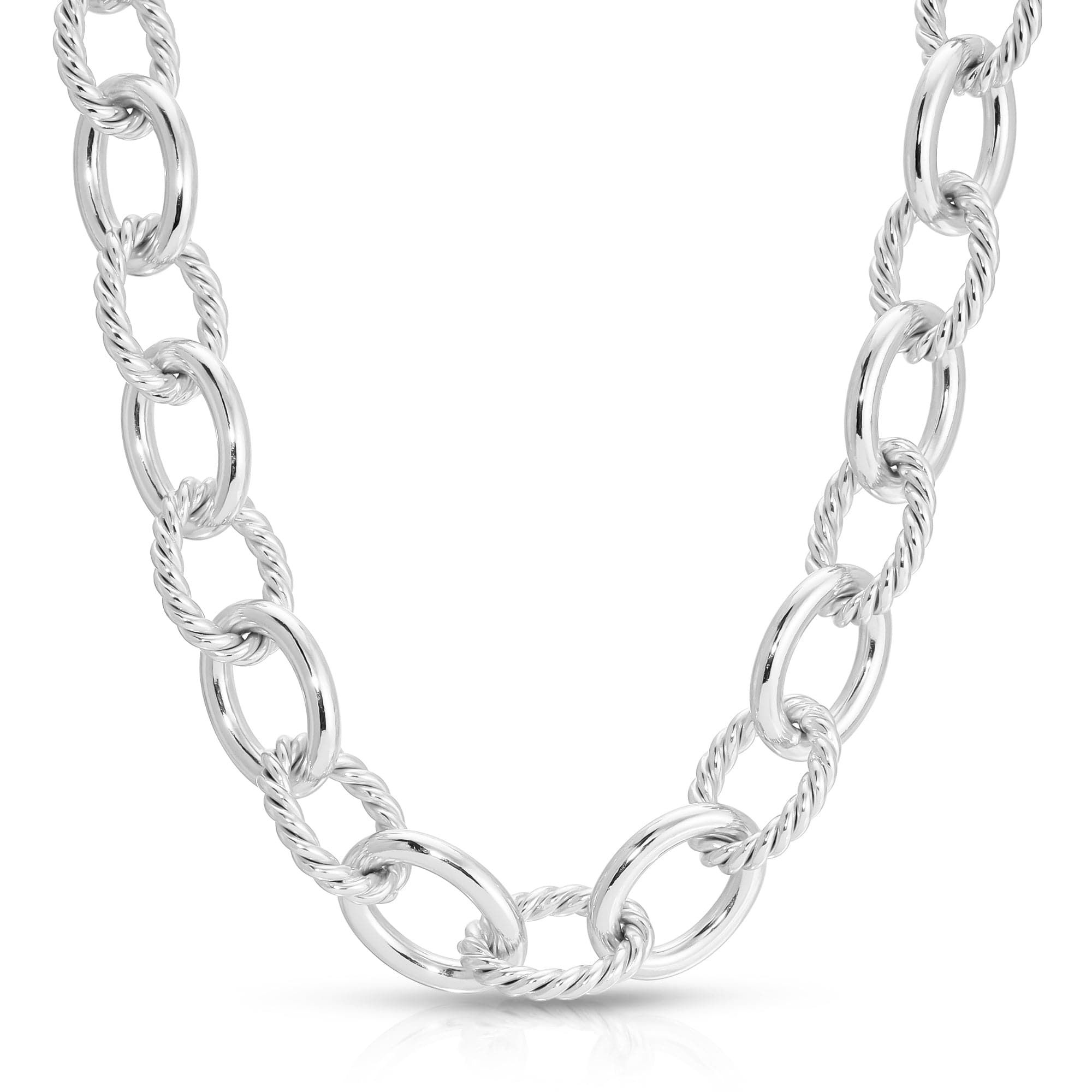 Silver chain link necklace from XL Alternating Twisted Link Toggle Necklace collection