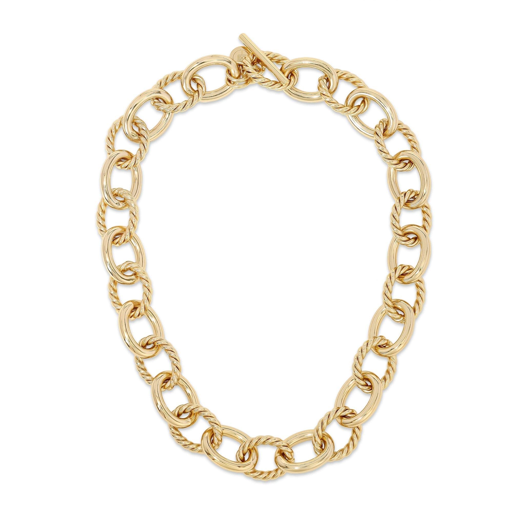 Gold chain link necklace from Xl Alternating Twisted Link Toggle Necklace product