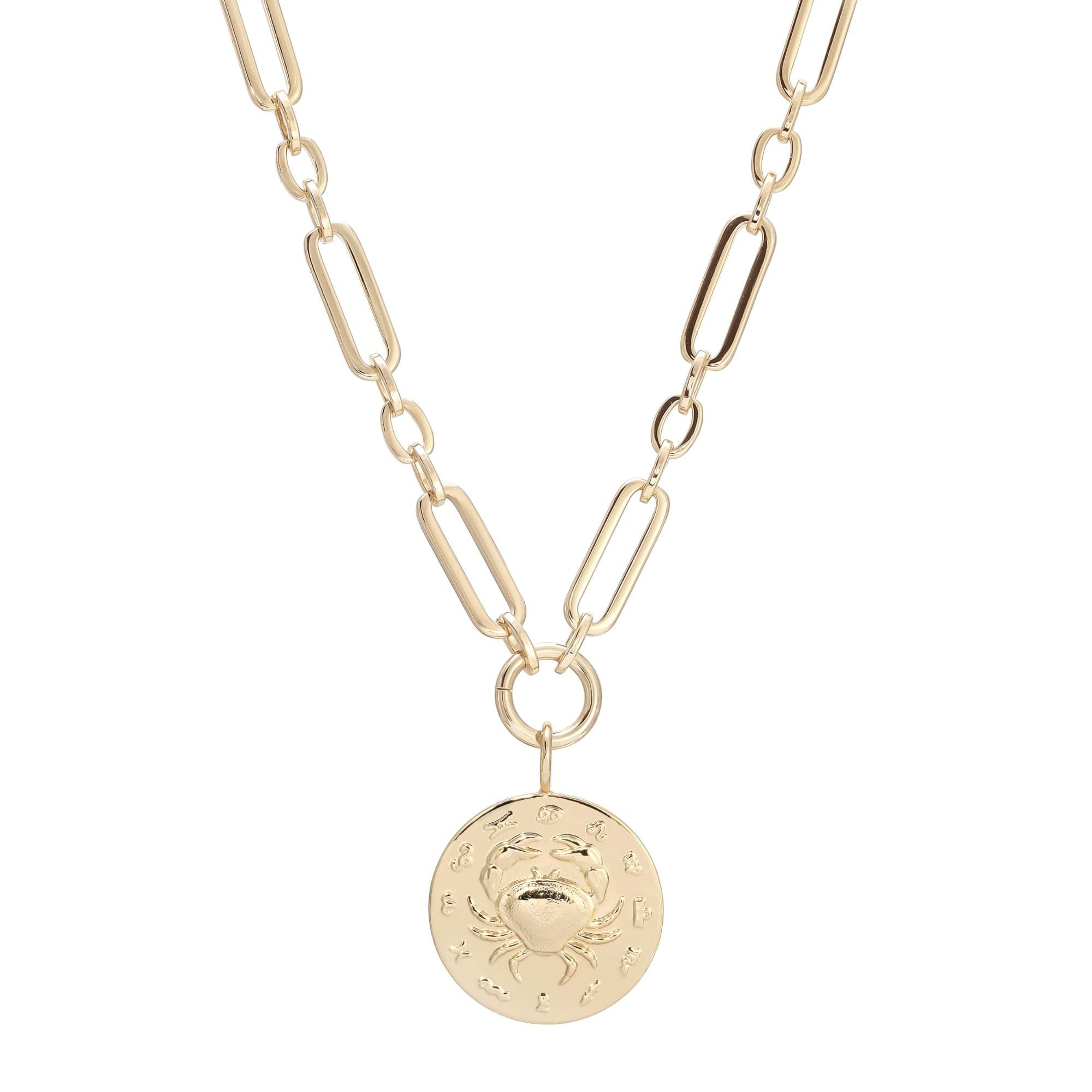 Gold-toned Zodiac Pendant Necklace hanging on a chain for zodiac lovers
