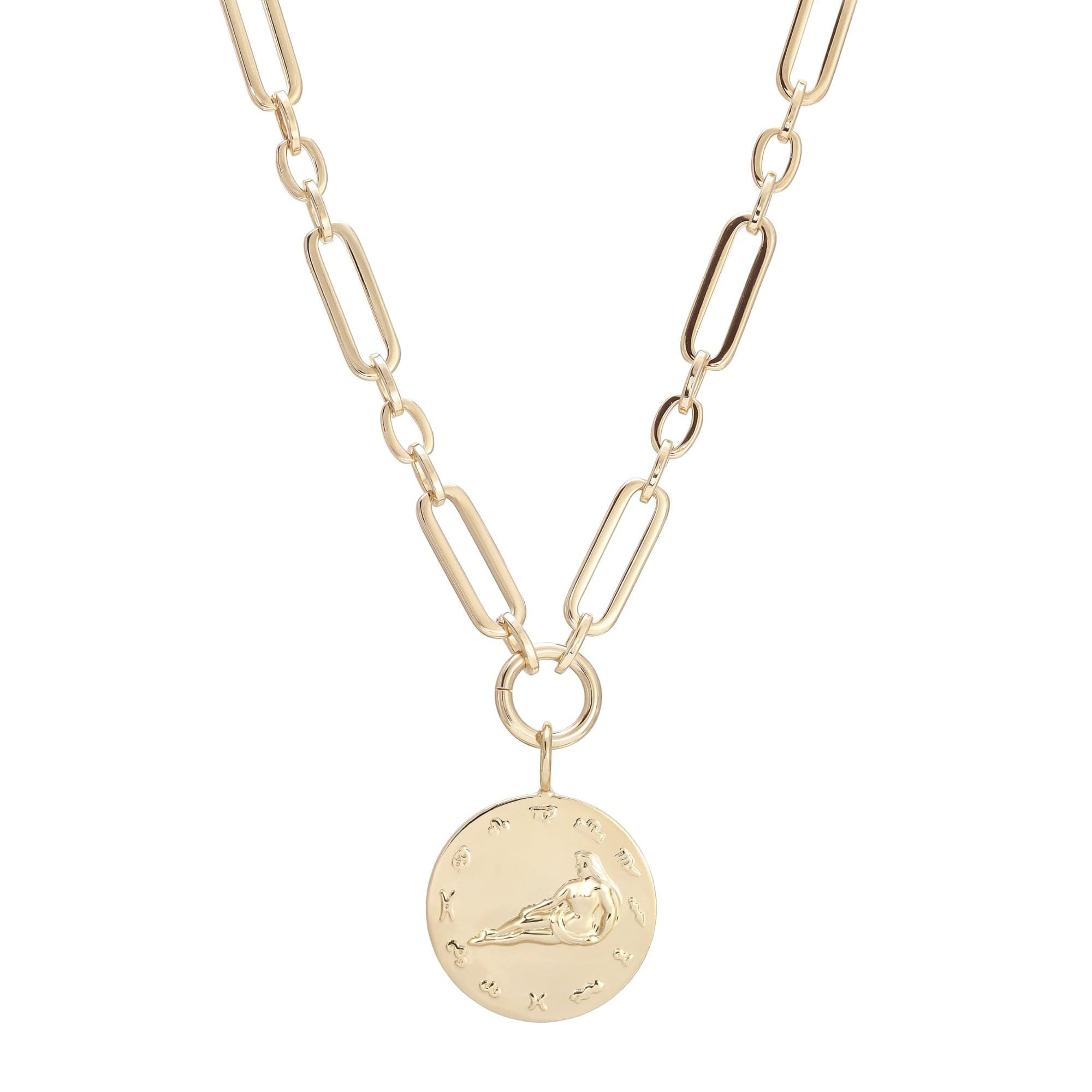 Gold-toned Zodiac Pendant Necklace with coin charm for stylish astrology lovers