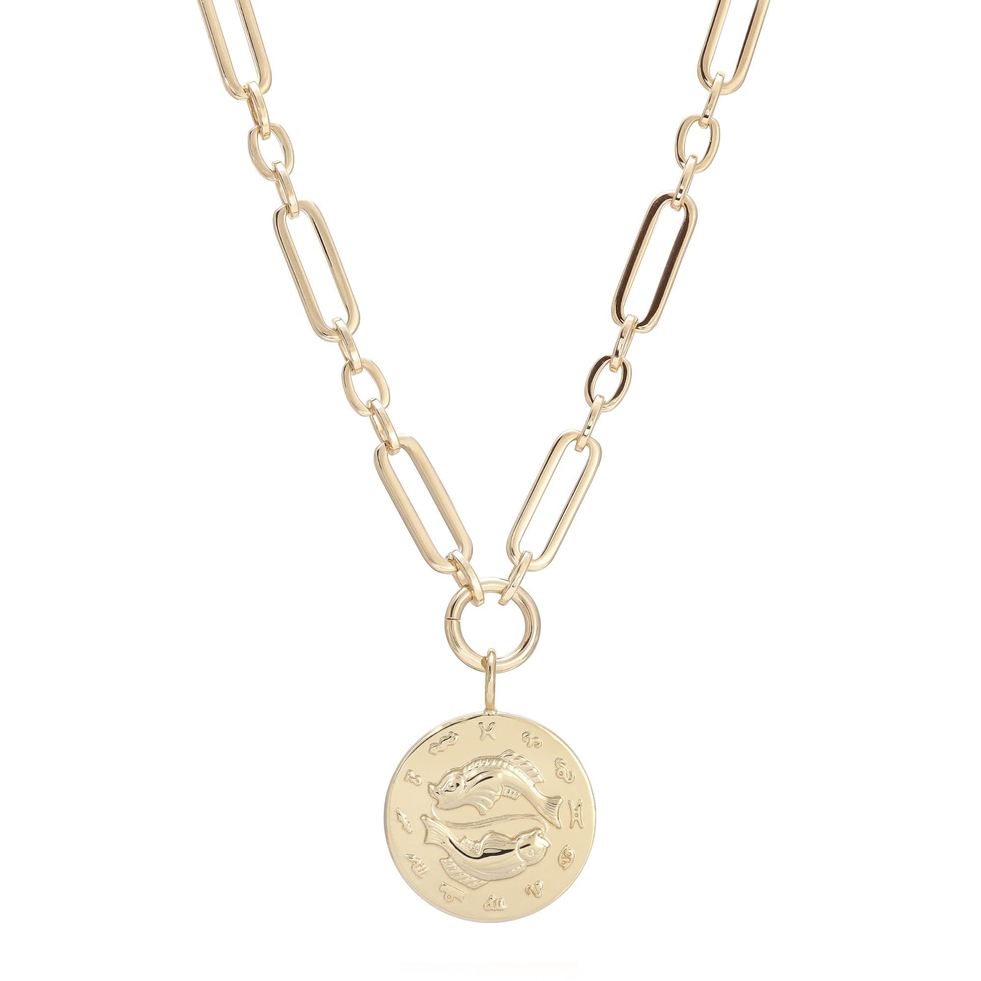 Gold-toned chain necklace with Zodiac coin pendant for the Zodiac Pendant Necklace product