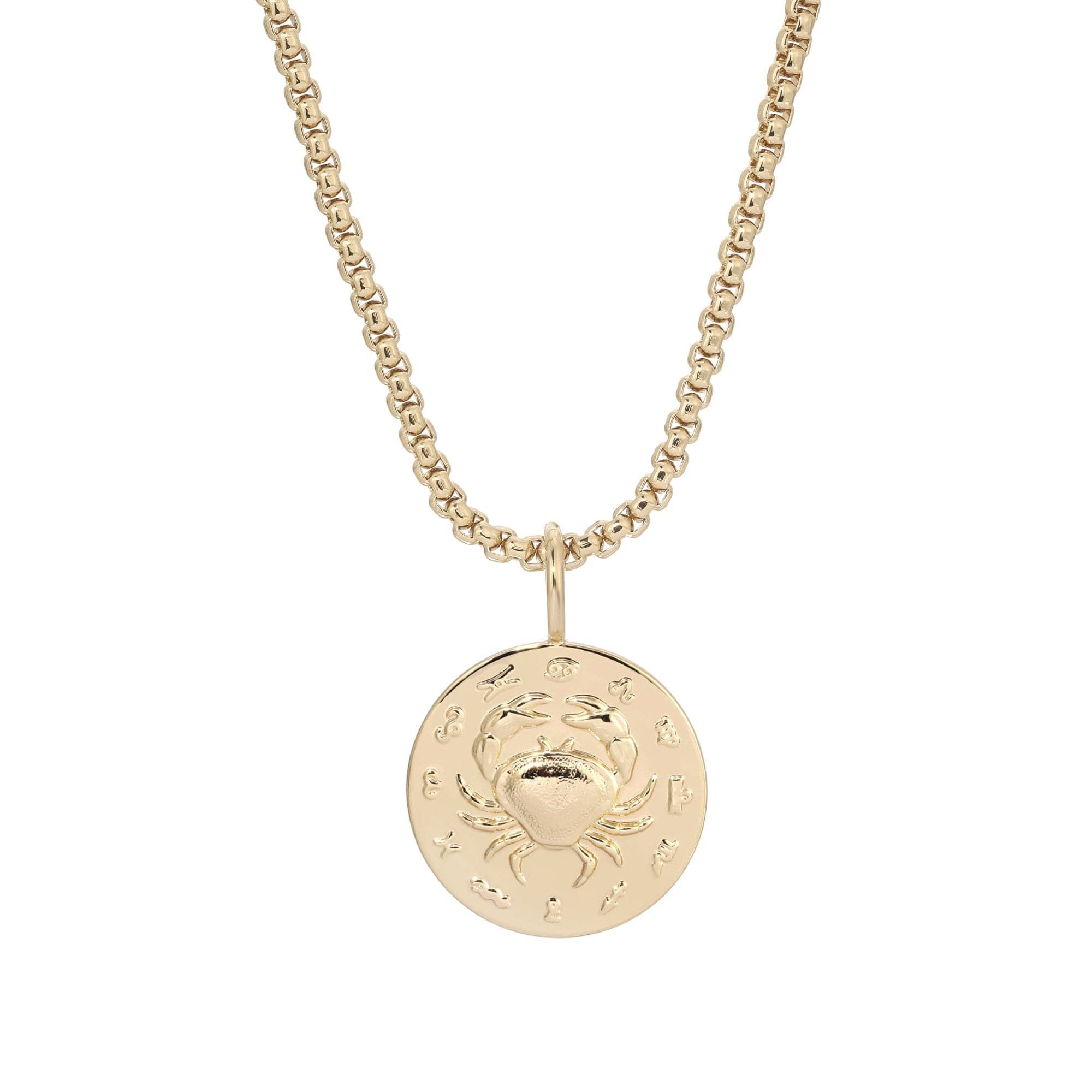 Zodiac Pendant & Thin Box Chain Necklace - CANCER / GOLD / 16’’ - Pendant Necklaces