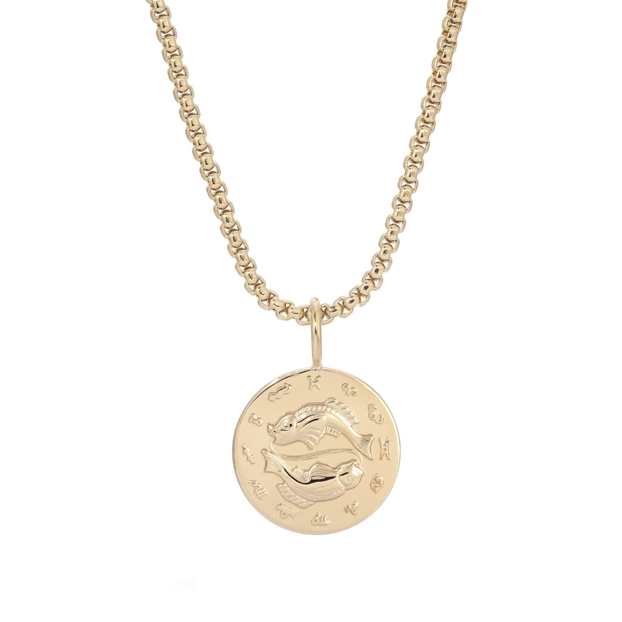 Zodiac Pendant & Thin Box Chain Necklace - PISCES / GOLD / 16’’ - Pendant Necklaces