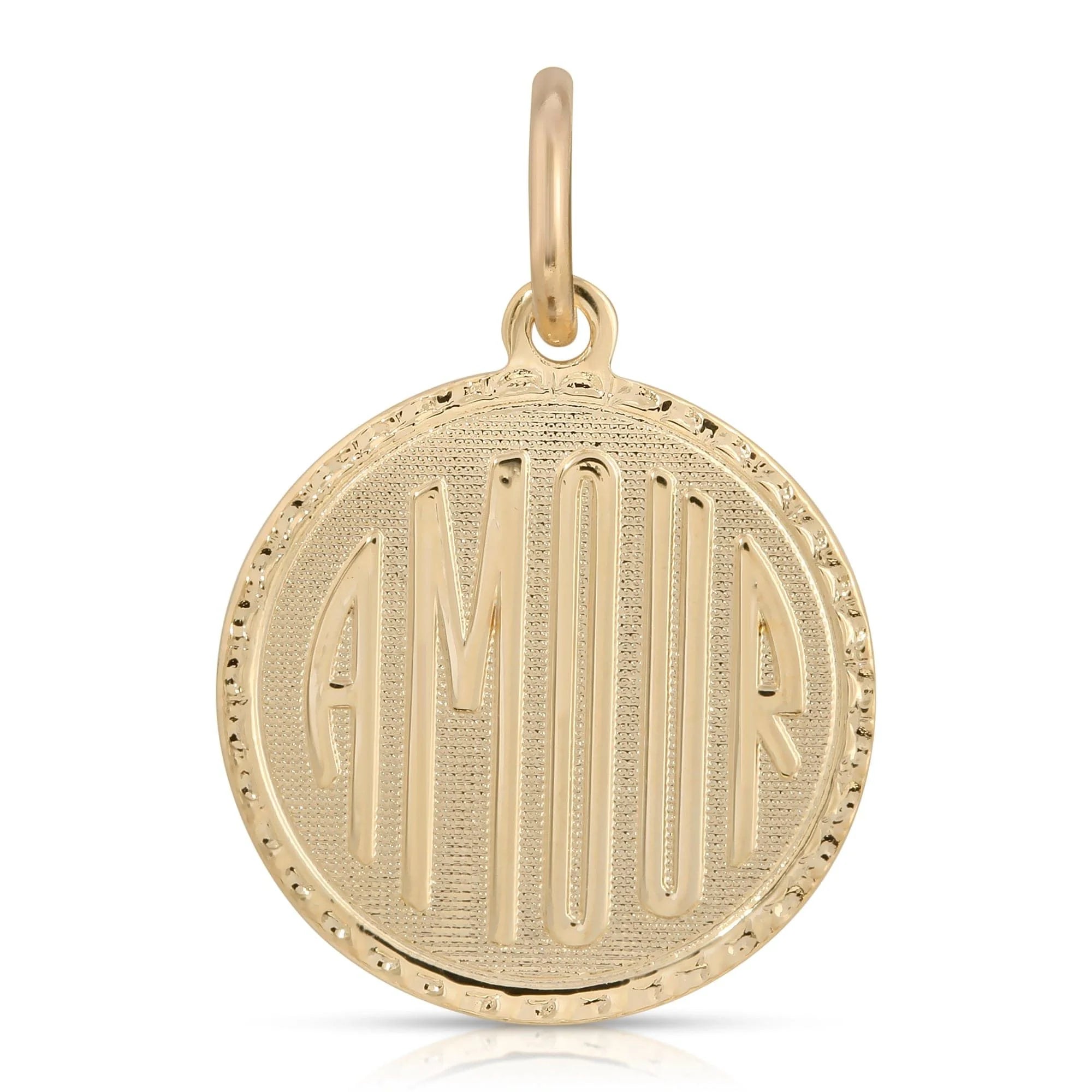 Anabelle Charm Gold Amour Pendant with Recycled Brass Plated Word Reads Amour