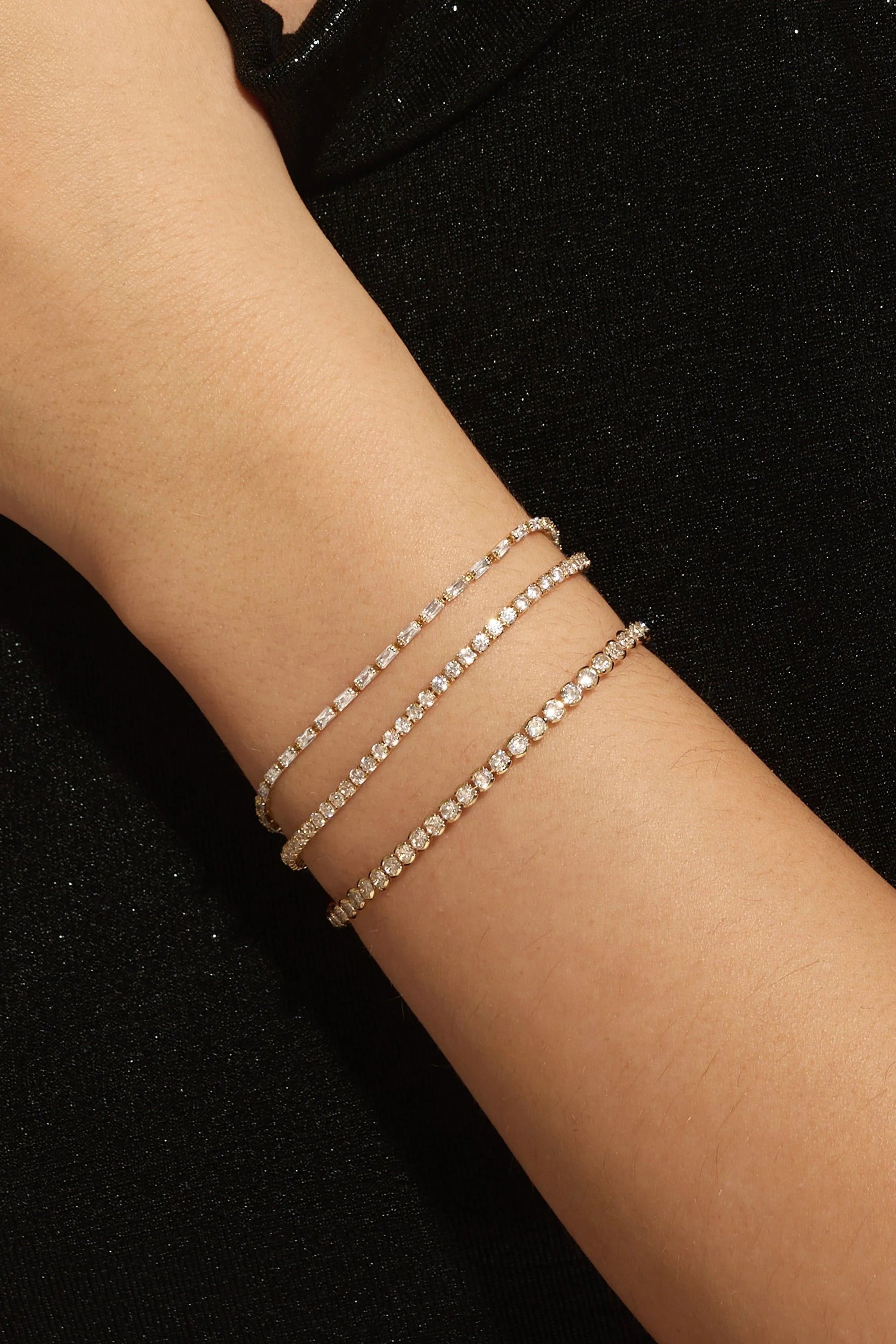 Delicate sparkling Baguette CZ Tennis Bracelet with extender and baguette CZs measure