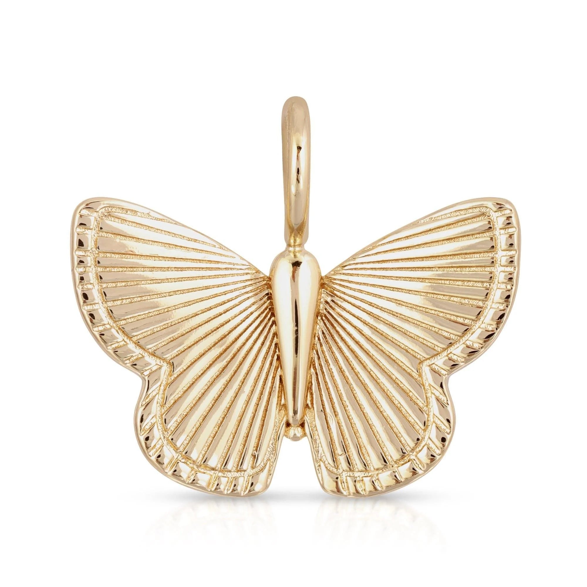 Gold butterfly pendant from the Beatrix Pendant collection in recycled brass plated 14k brass