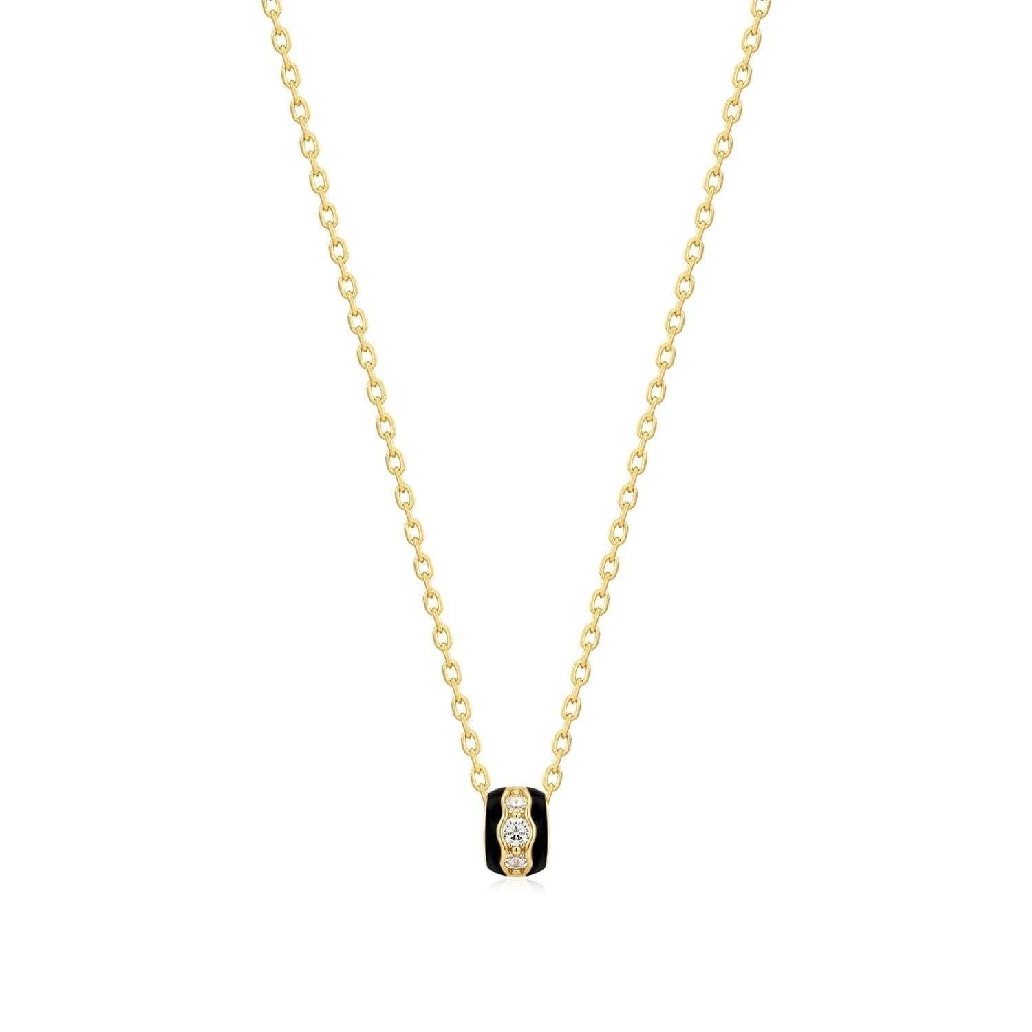 14k gold vermeil necklace with black enamel and diamond pendant showcasing vermeil necklace length
