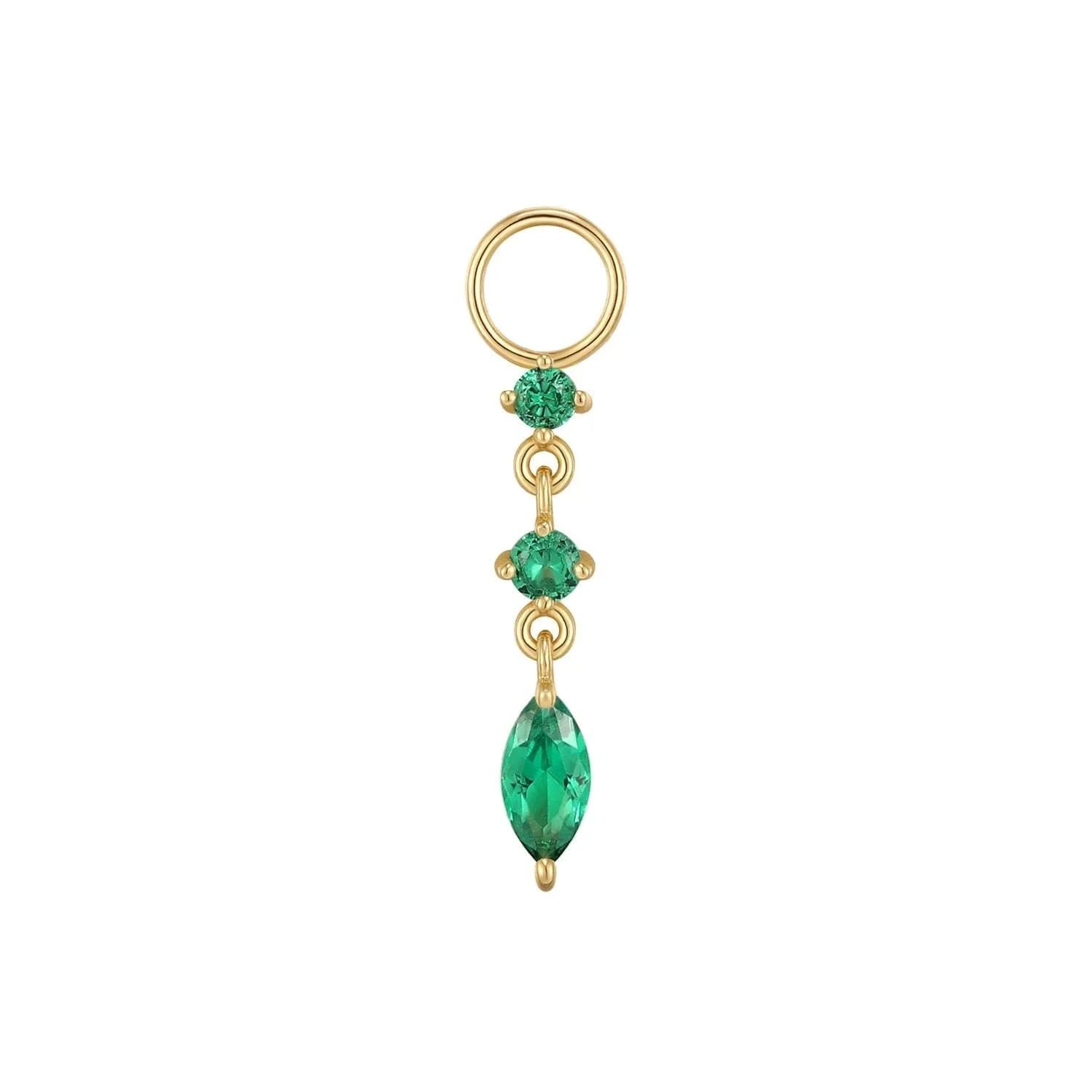 Gold and emerald pendant featuring emerald CZs from CZ Drip Hoop Charm demi-fine collection