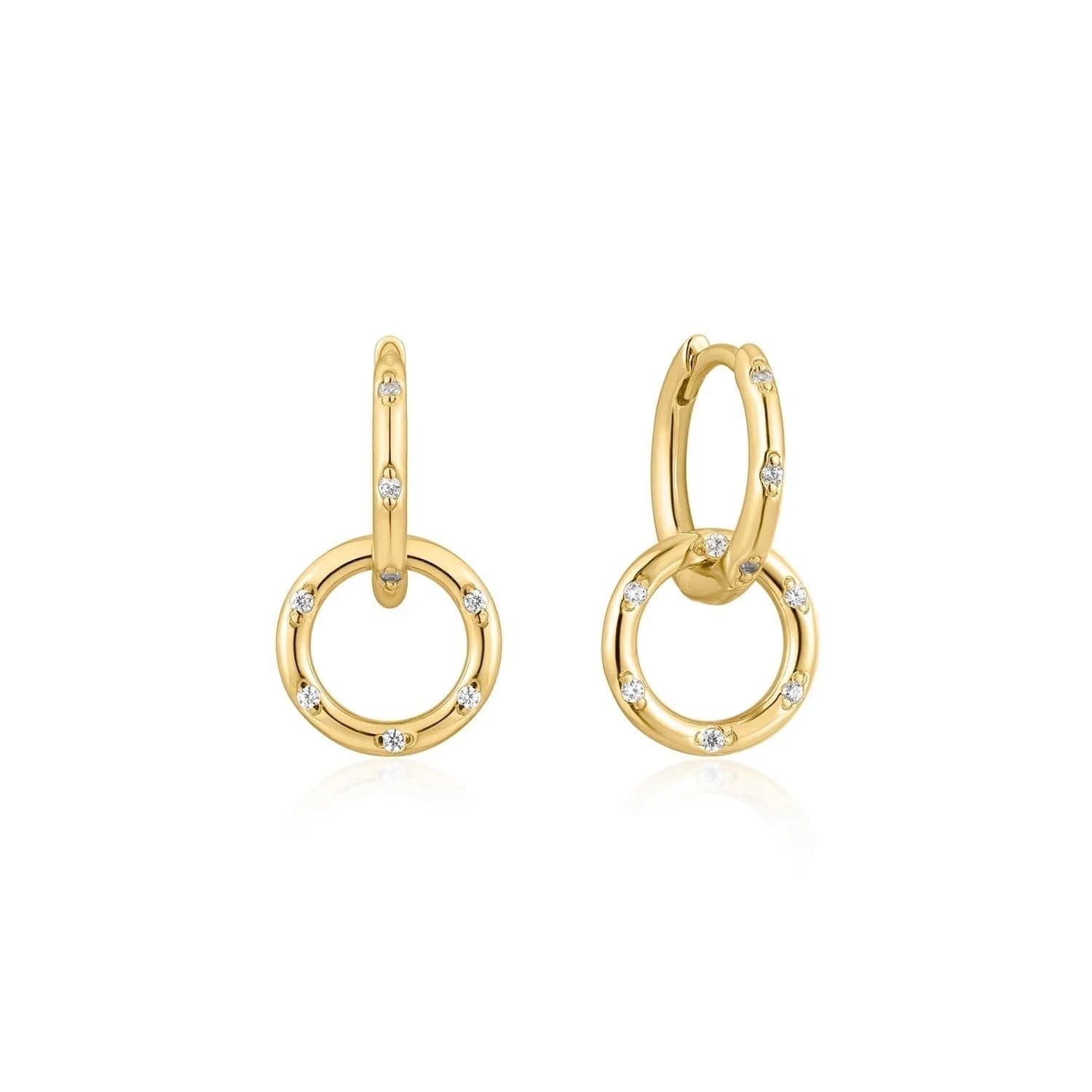 14k gold vermeil CZ Huggie Hoops with embedded diamonds and recycled silver earrings