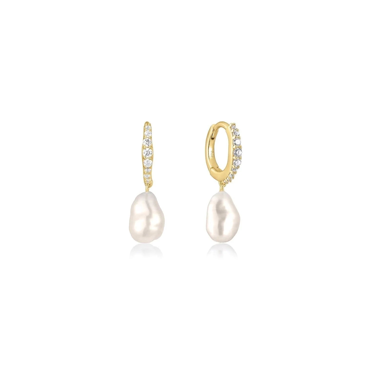 Gold hoop earrings with pearl drops, 14k gold vermeil sterling silver earrings
