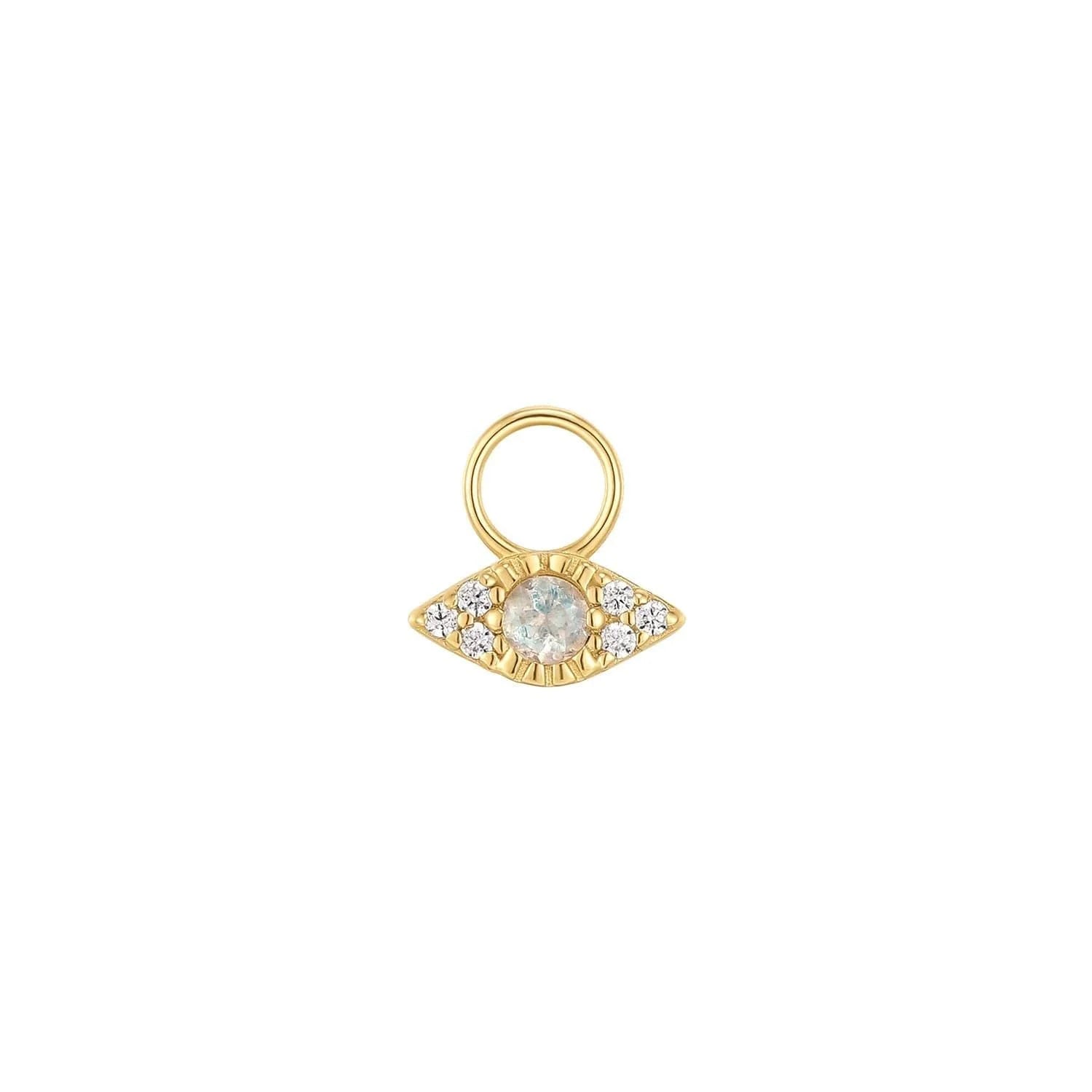 Gold evil eye charm with faceted gemstones in 14k gold vermeil for demi-fine collection earrings
