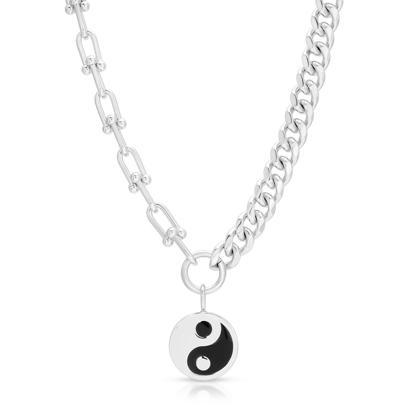 Dual Chain Necklace With Lage Enamel Yin Yang Pendant