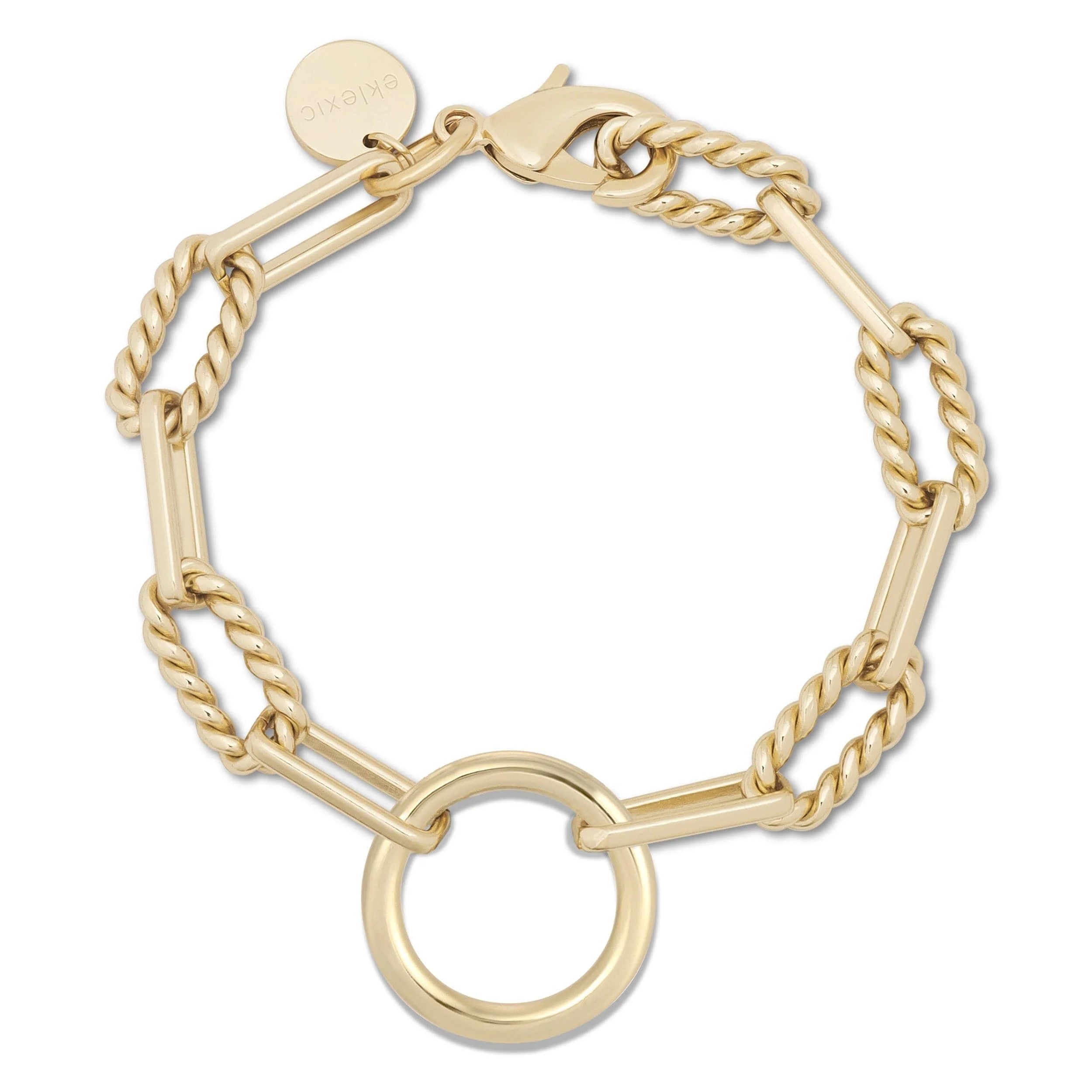 Eliza Bracelet with twisted link gold-toned chain and circular pendant made of recycled brass