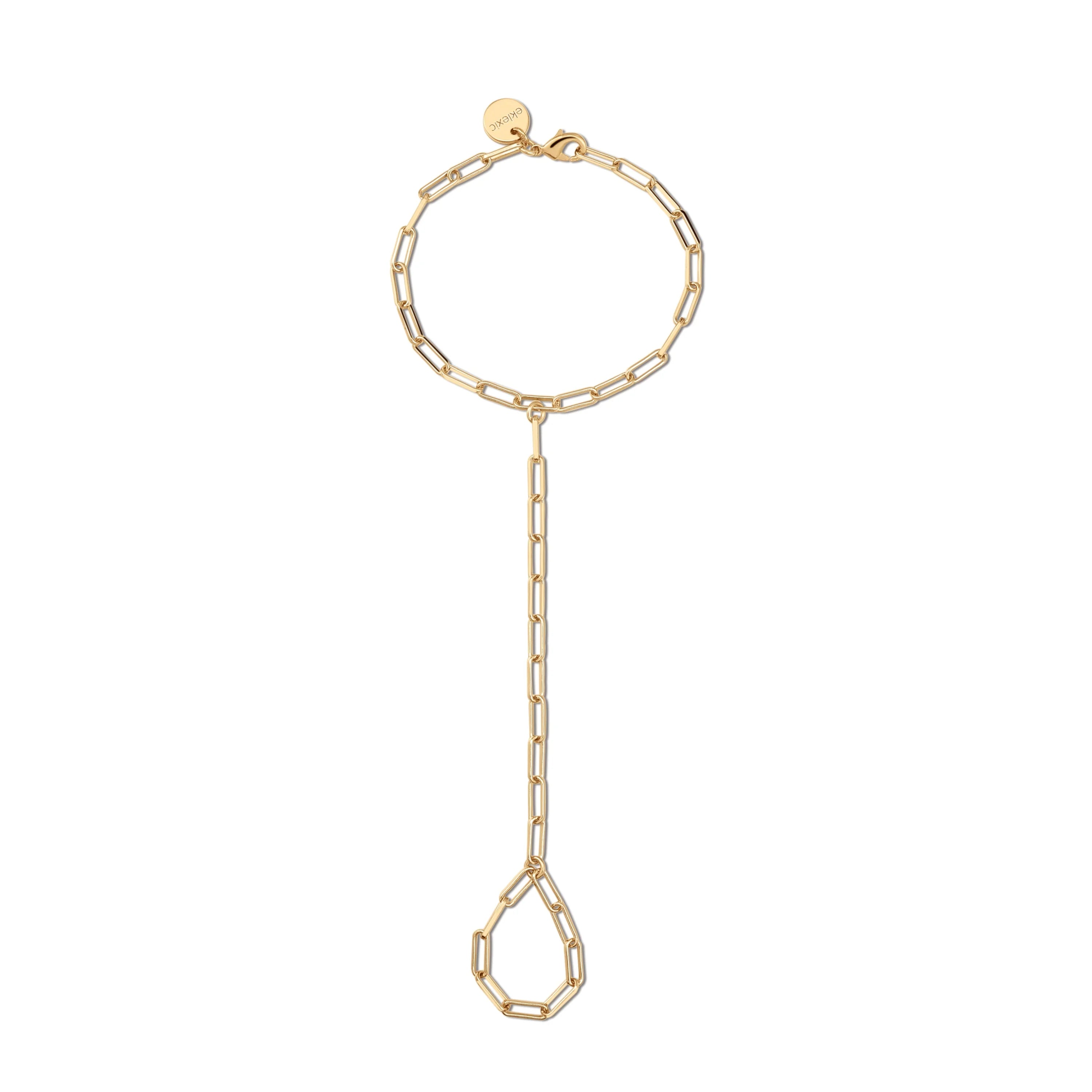 Gold-toned chain hand bracelet from Ellie Hand featuring eco-conscious elegance in recycled brass