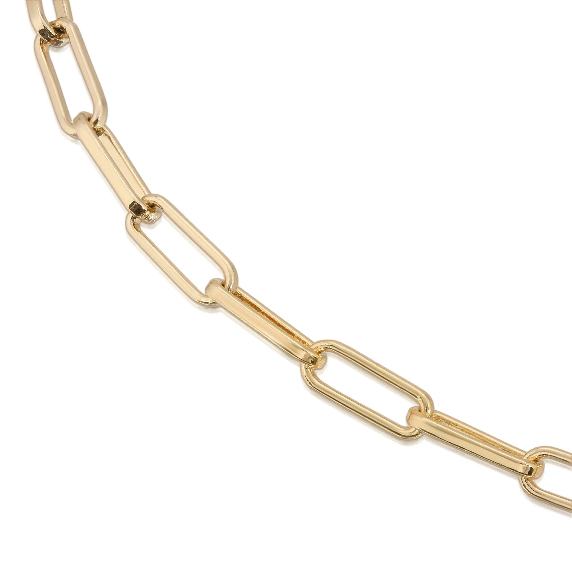 Gold Elongated Link Chain Bracelet featuring brass paper clip links for stylish wear