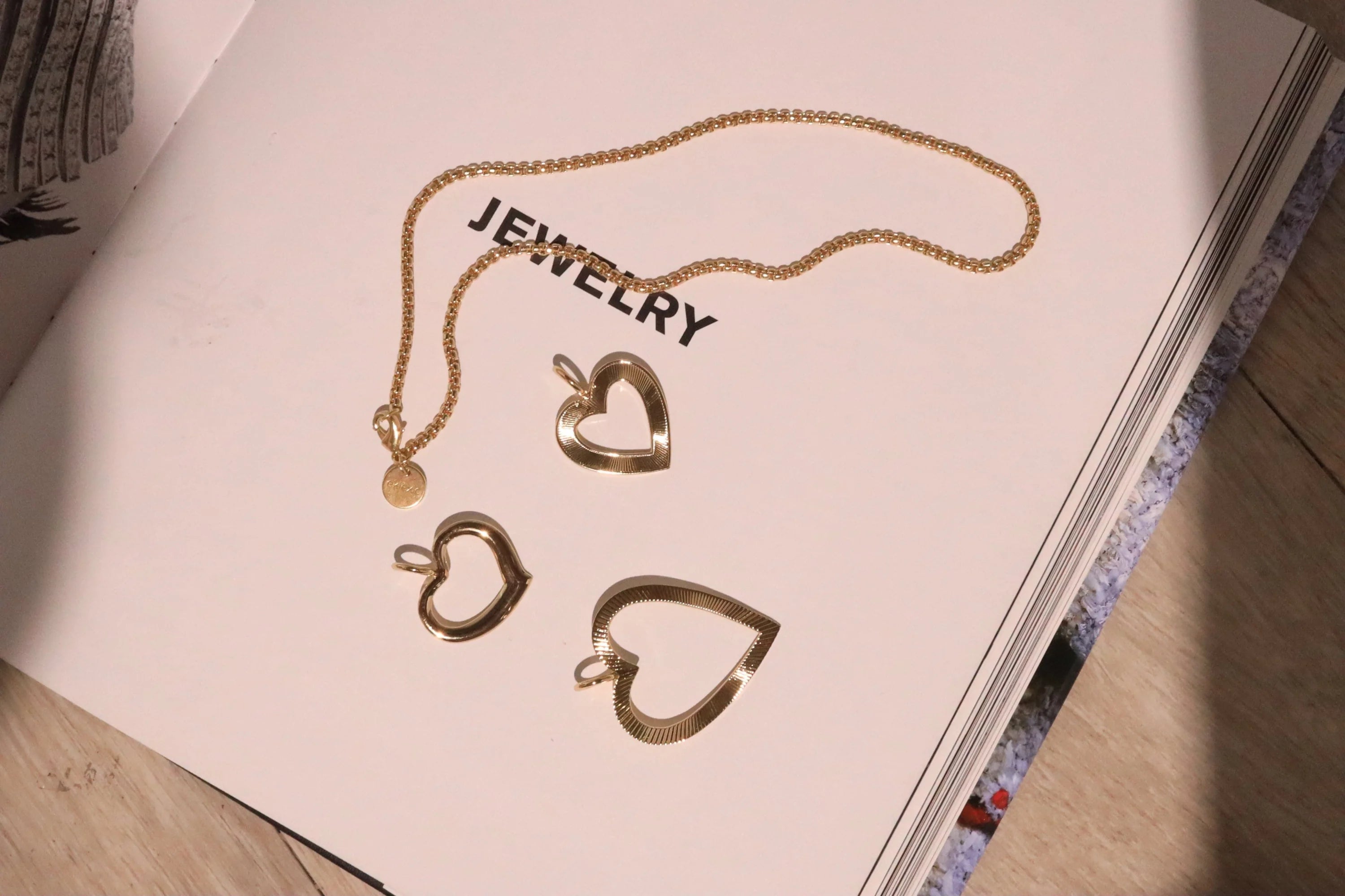 Gold chain necklace with heart pendant in 14k gold plated recycled brass plating