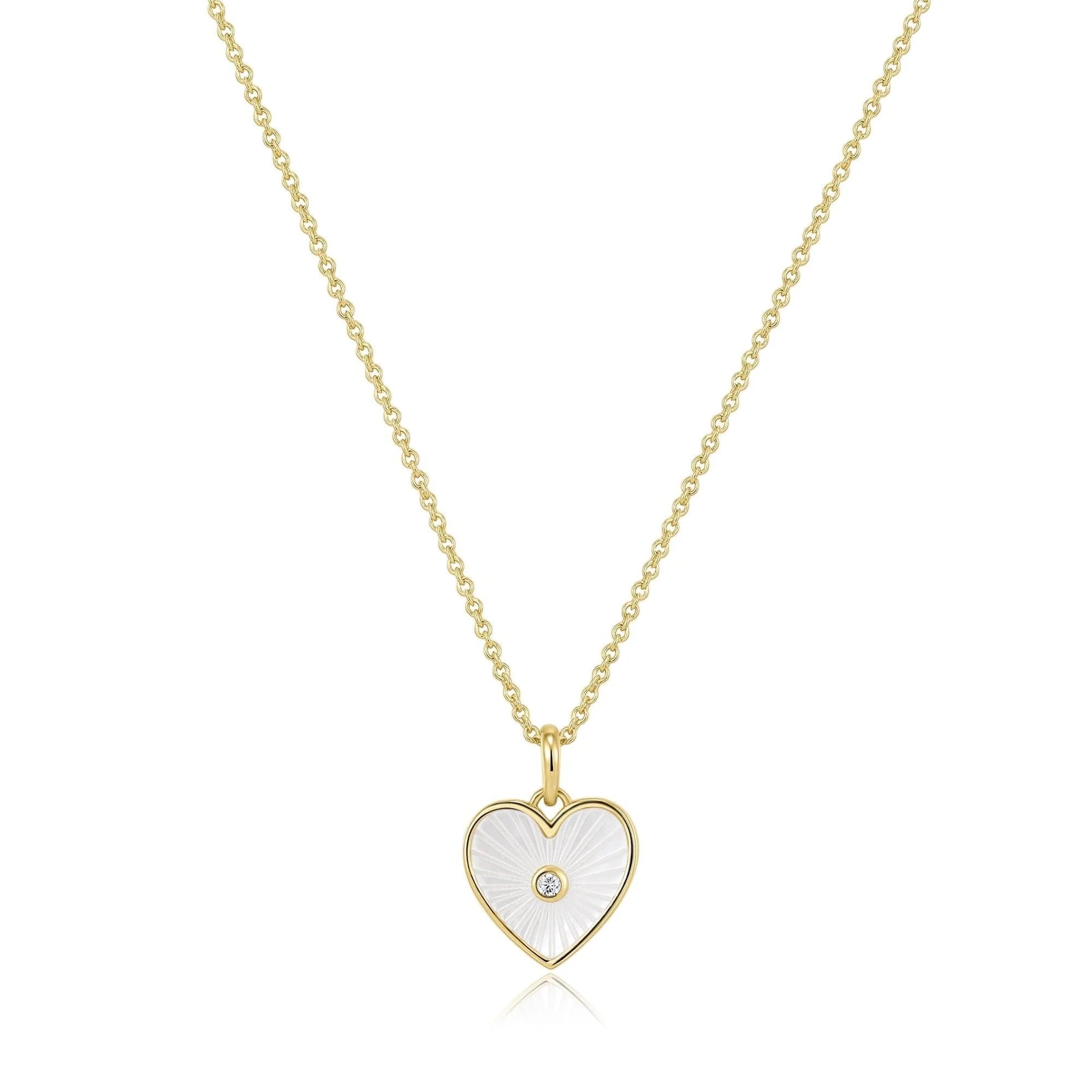 Gold vermeil necklace with white heart pendant and CZ stone for elegant style