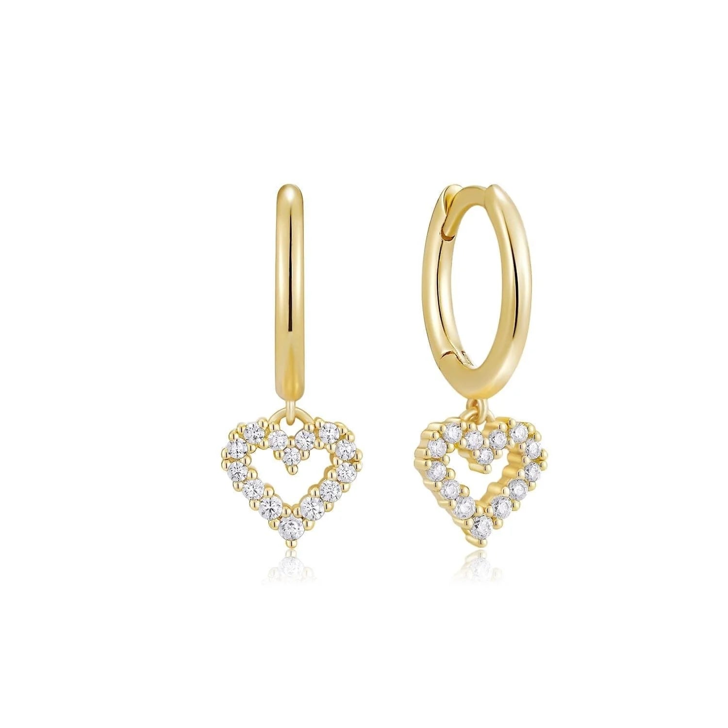 14k gold vermeil hoop earrings with heart-shaped diamond pendants for elegant style