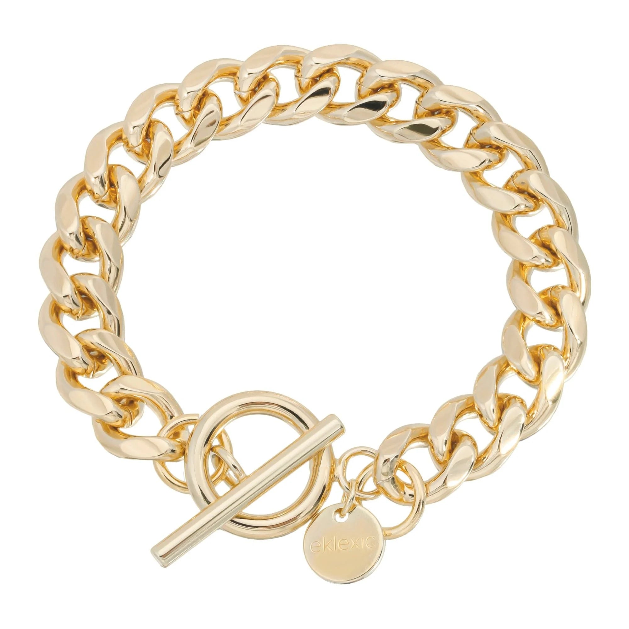 Gold-toned Kris Bracelet with Cuban Link Chain and Rounded Squared Toggle Clasp
