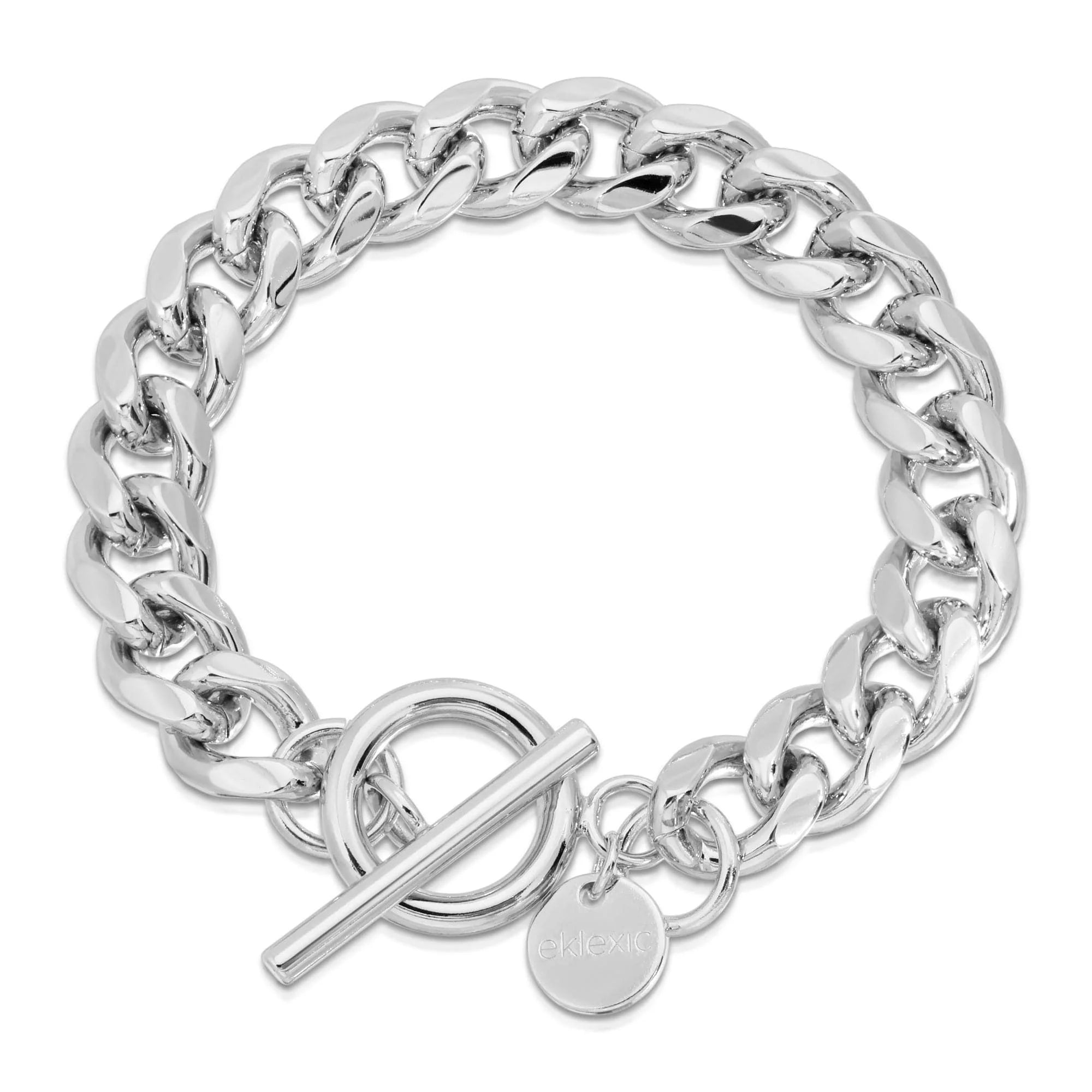Kris Silver Cuban Link Chain Bracelet with Toggle Clasp and Rounded Square Design
