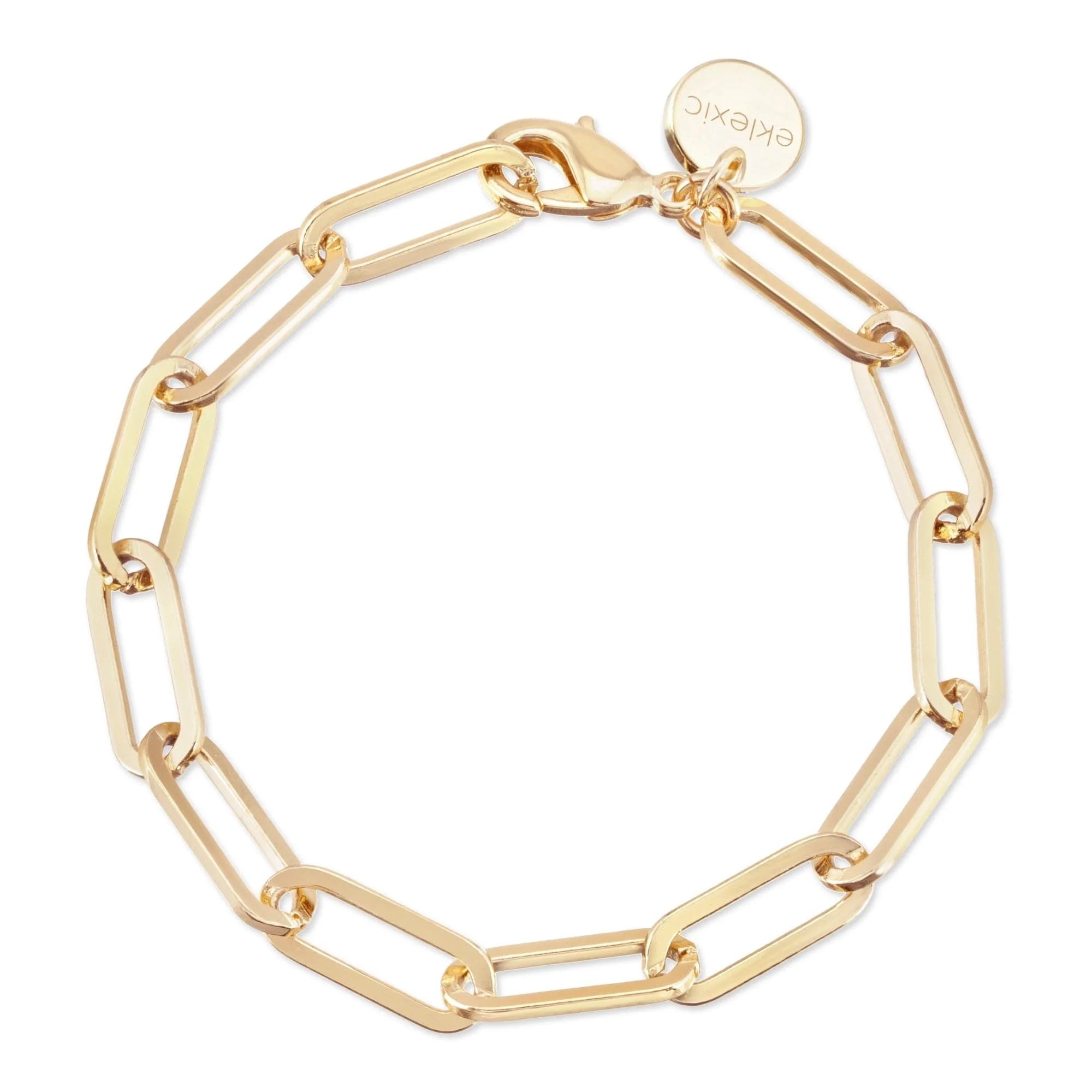 Gold-toned elongated link chain bracelet in 14k gold, stylish link chain bracelet jewelry