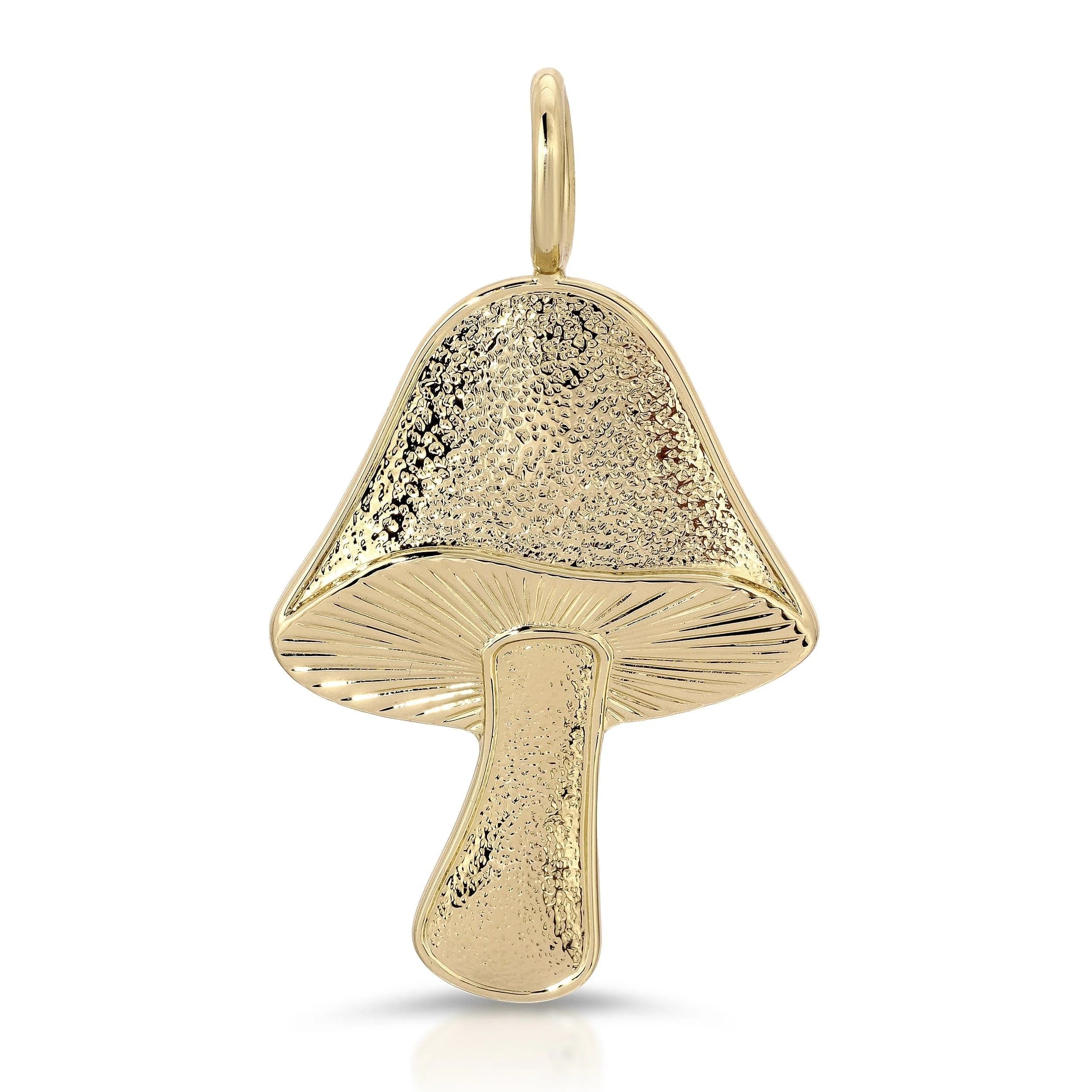 Large mushroom pendant in recycled brass finishes showcasing an ecoat mushroom pendant design