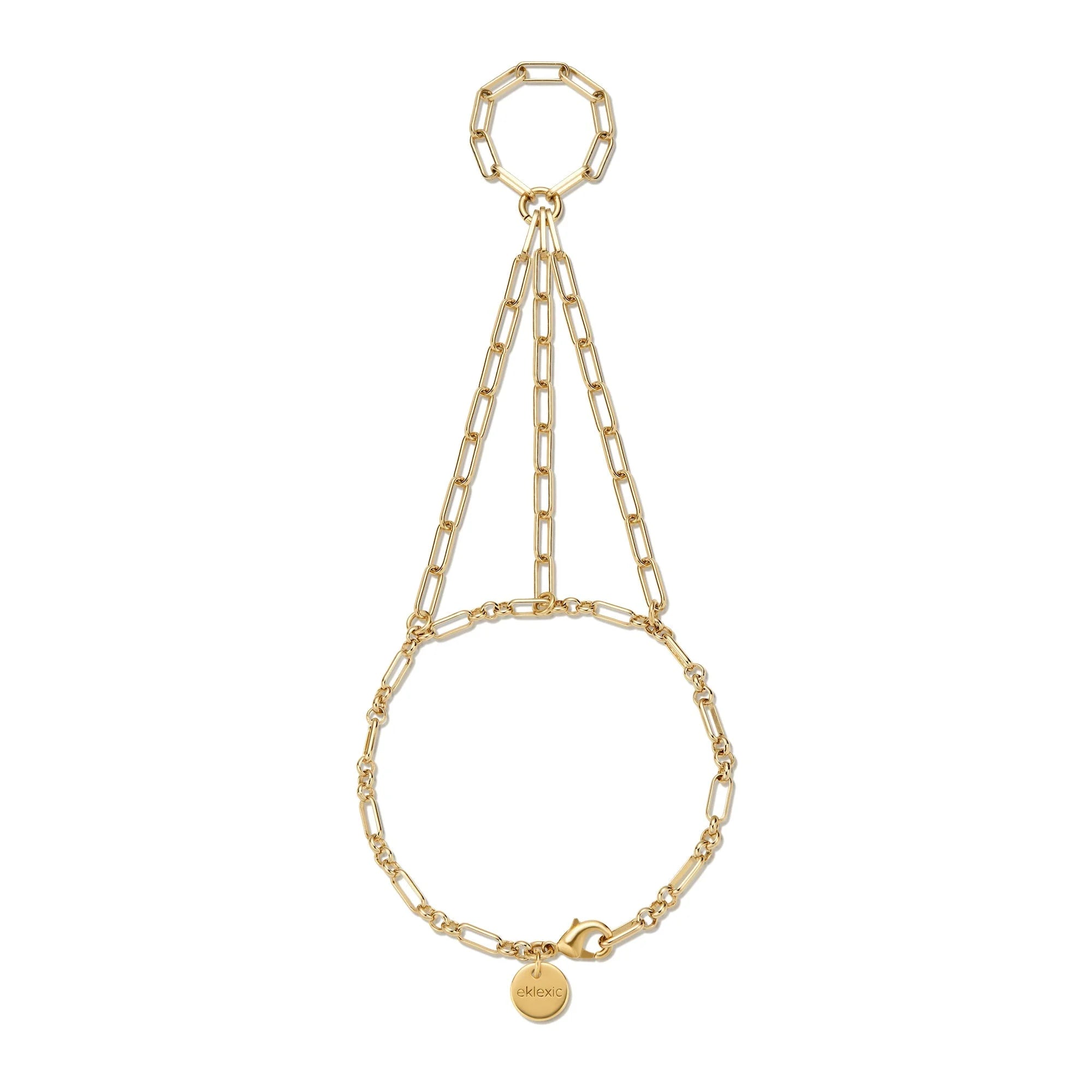Leila Hand Chain bracelet with gold chain hand bracelet made from recycled brass for eco-conscious fashion