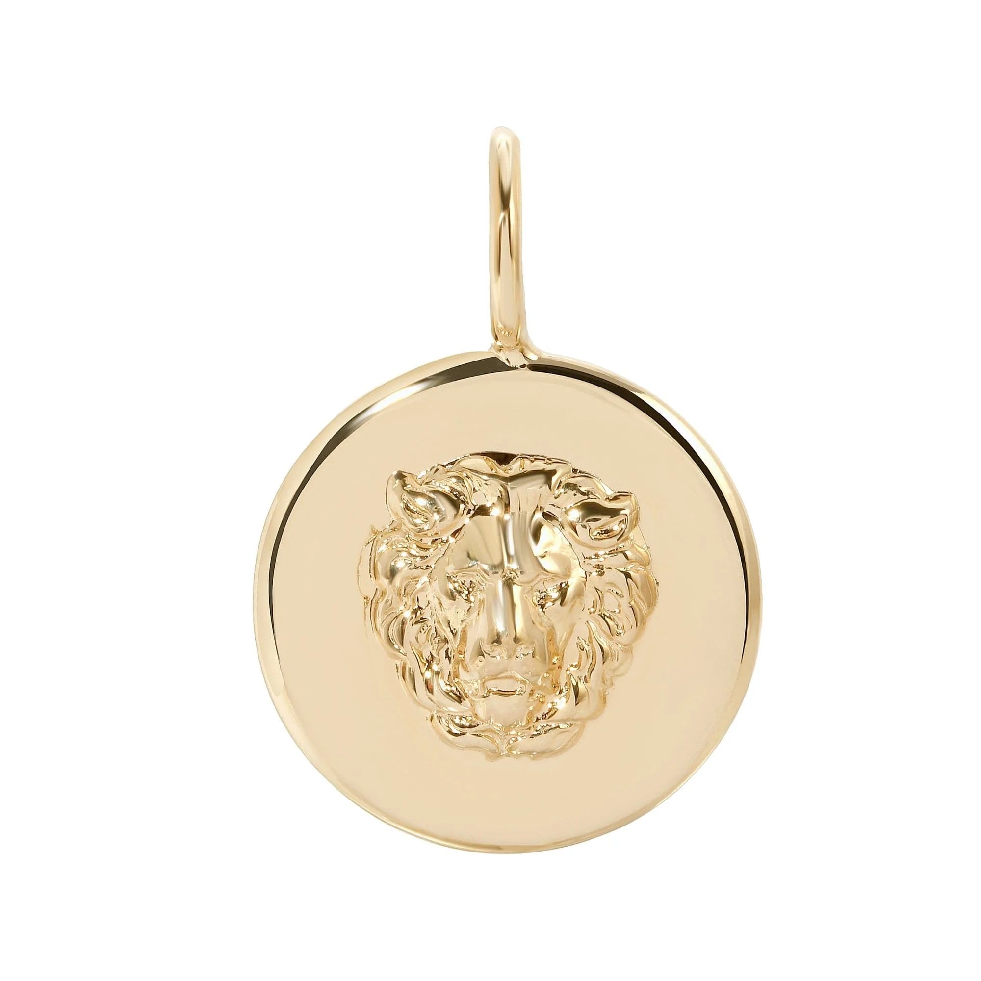 Leni Lion Pendant featuring gold lion head medallion pendant made from recycled brass