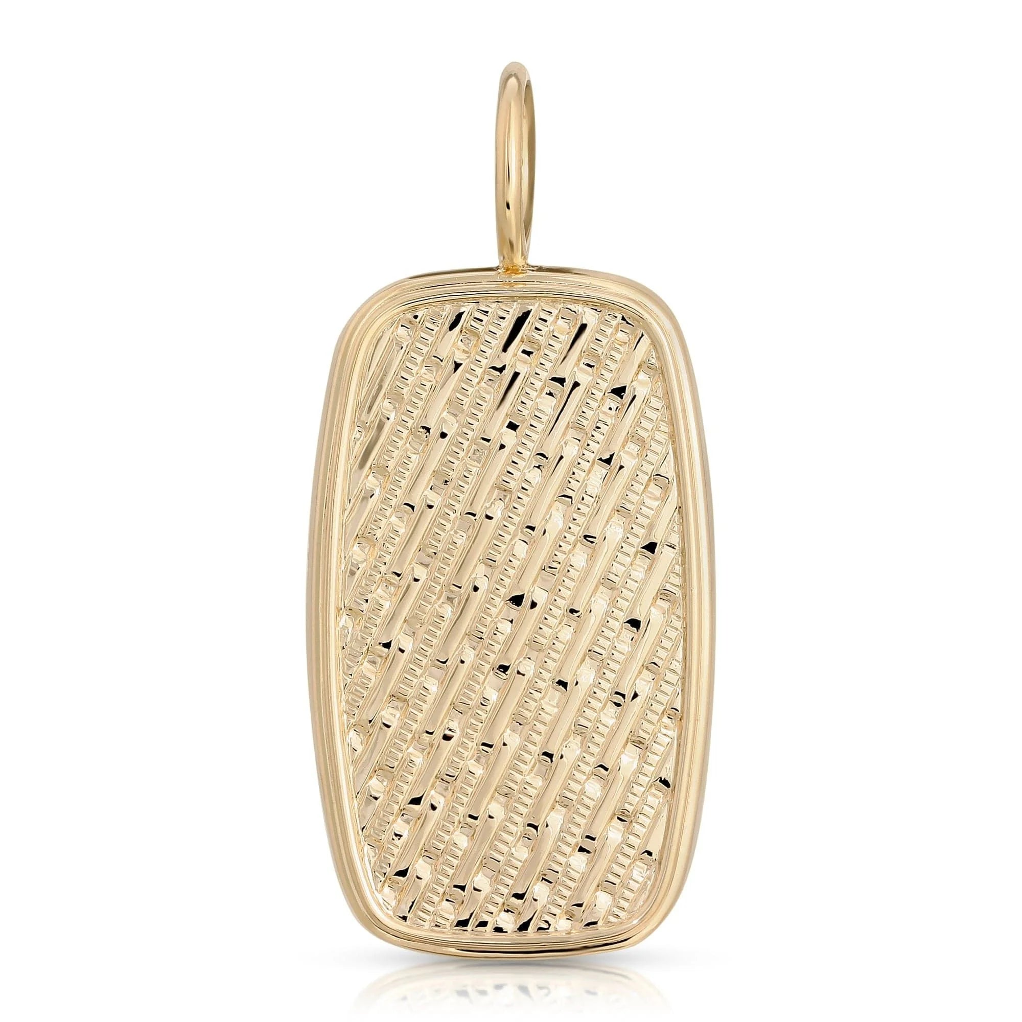Gold textured Lenox Pendant featuring a 14k gold barrel-shaped design