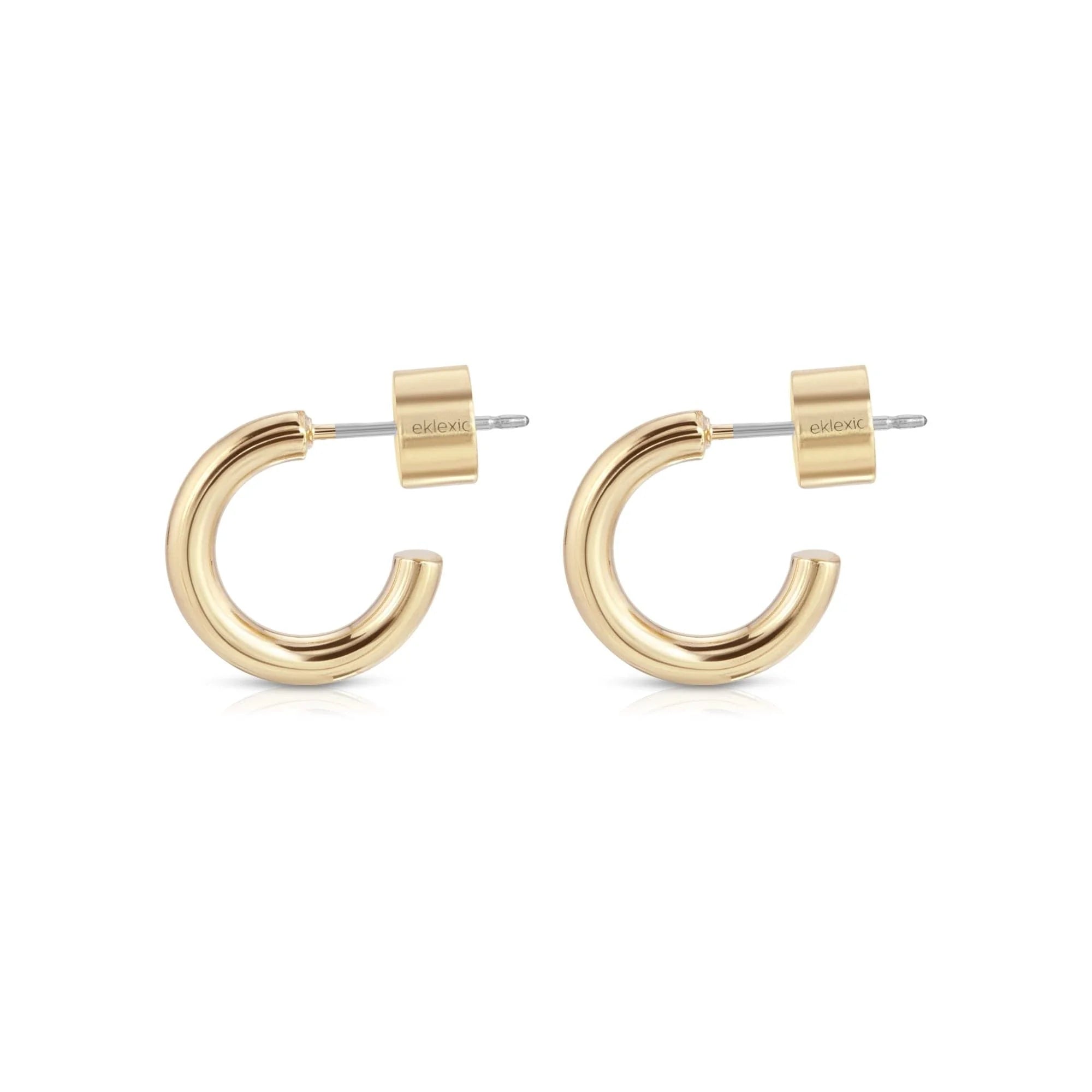 Pair of Lisa Huggie Hoops made from recycled brass hoops and hypoallergenic surgical steel