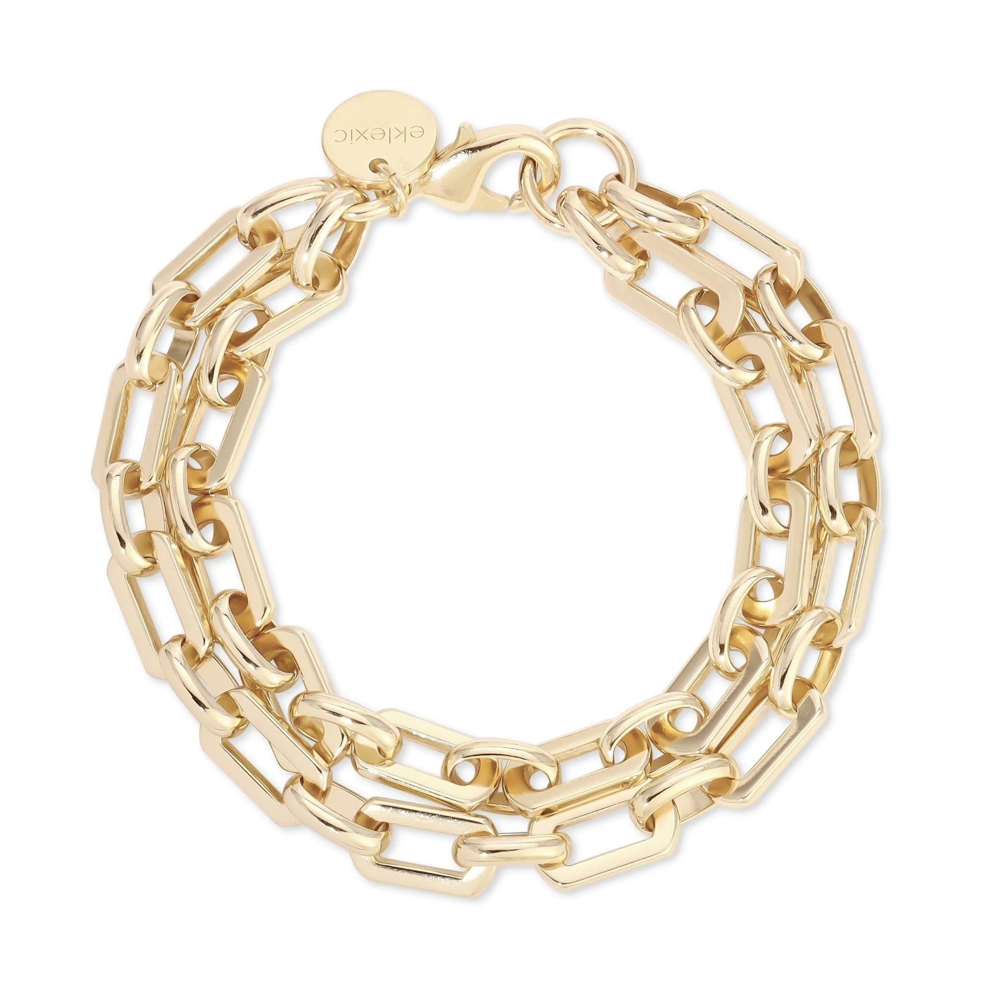 Gold-toned double-strand chain bracelet with recycled brass finishes and 14k gold plating