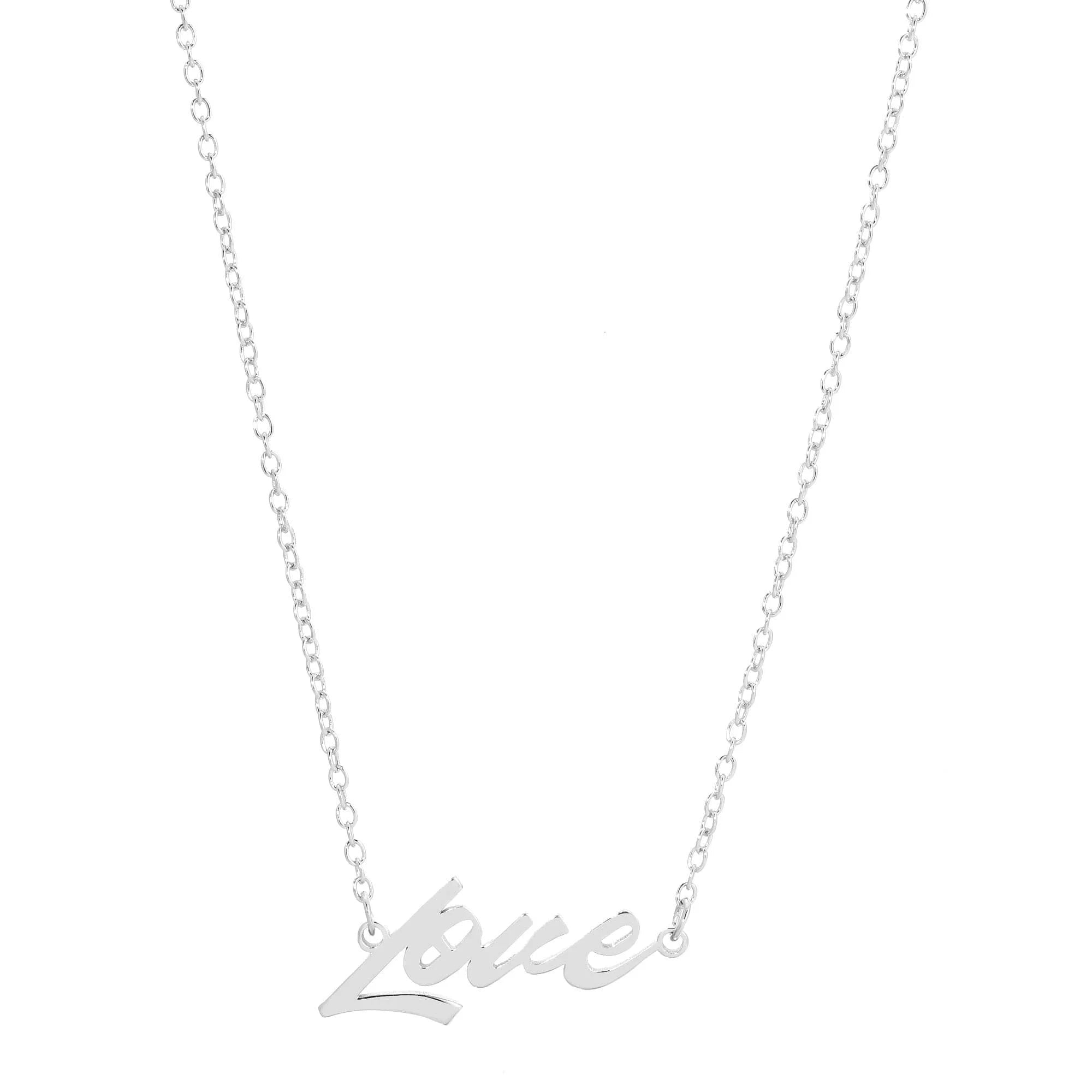 Silver Love Pendant Necklace with adjustable chain length for a romantic style
