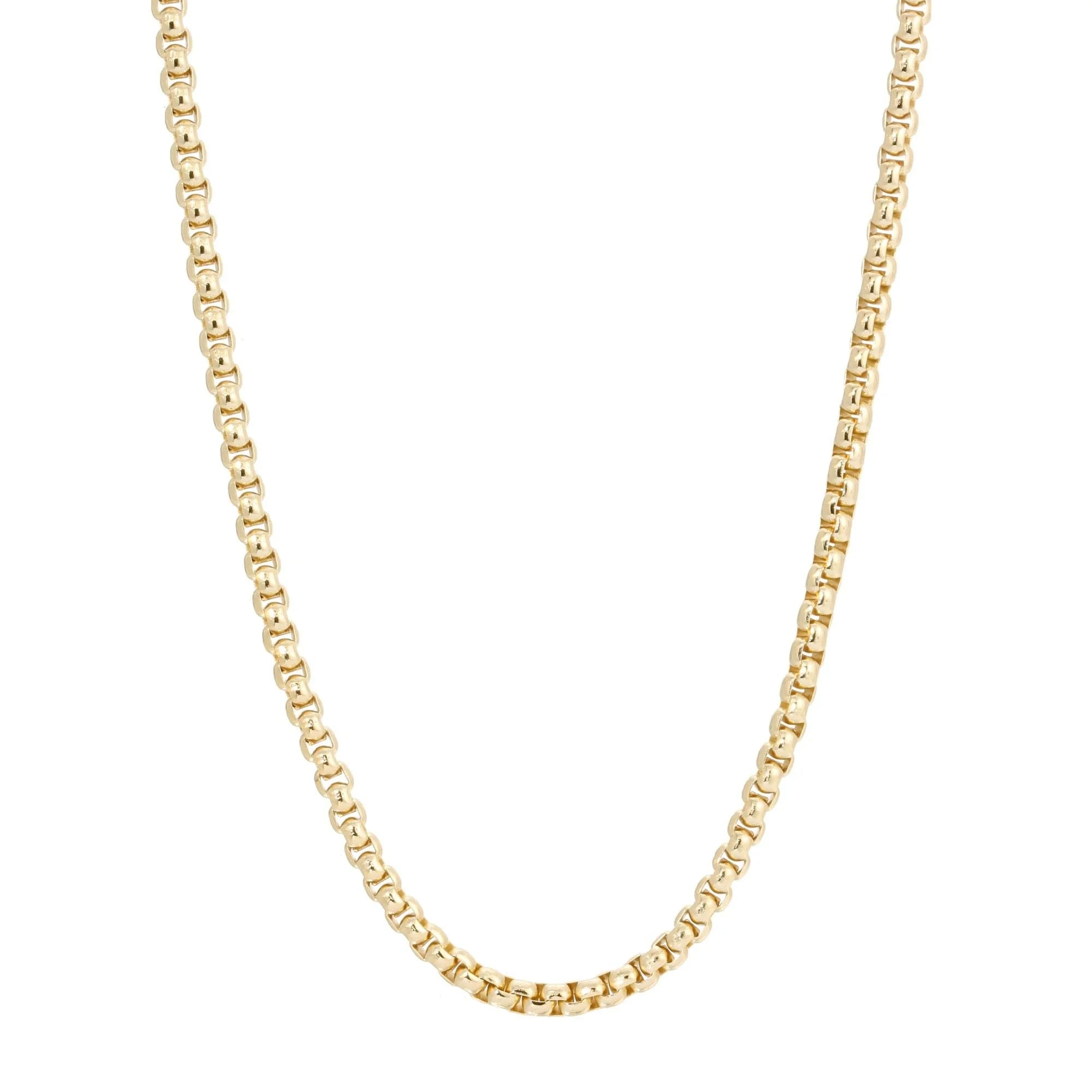 Gold Luciana Box Chain Necklace showcasing a Venetian box chain necklace style