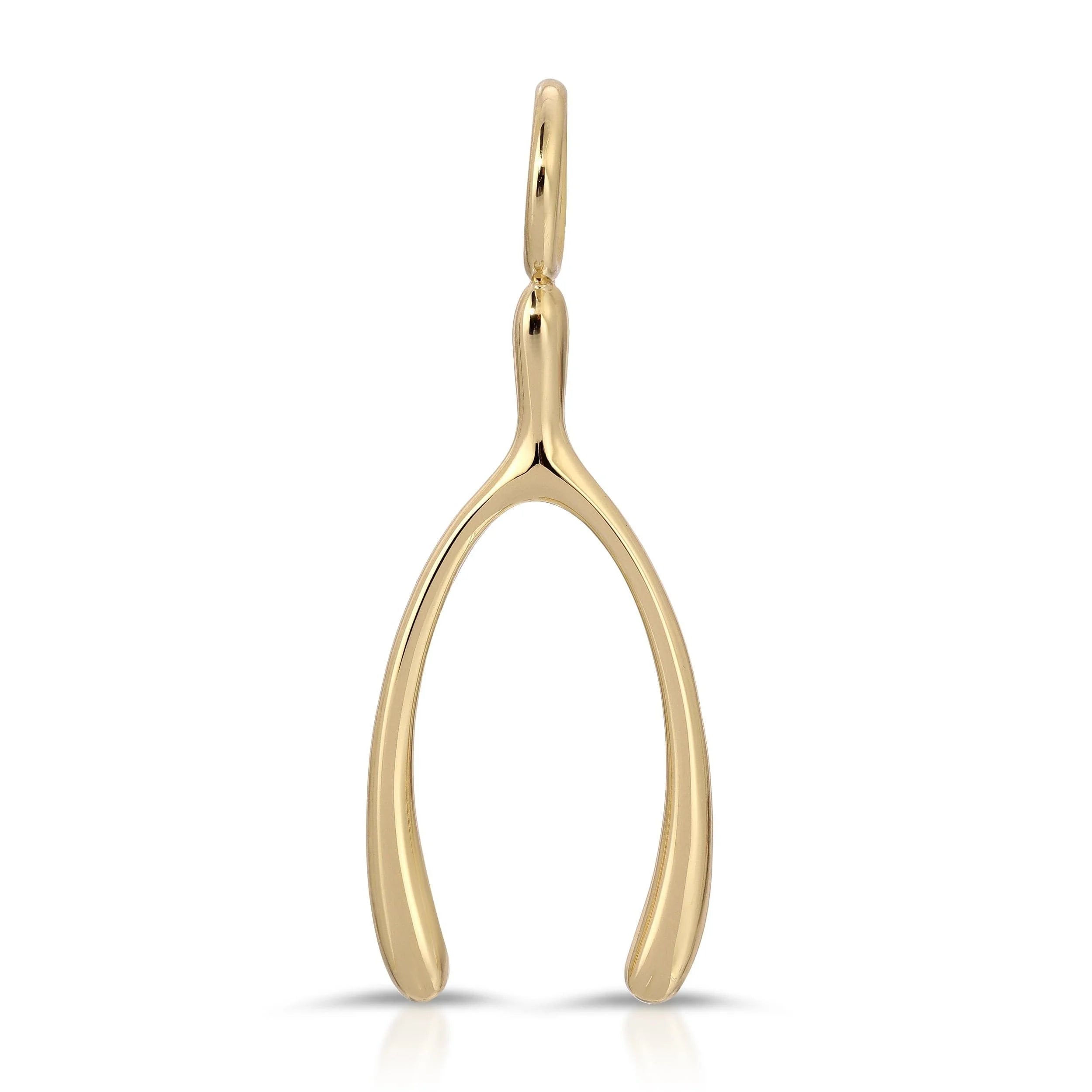 Ecoat wishbone pendant in recycled brass finishes with delicate wishbone pendant measures
