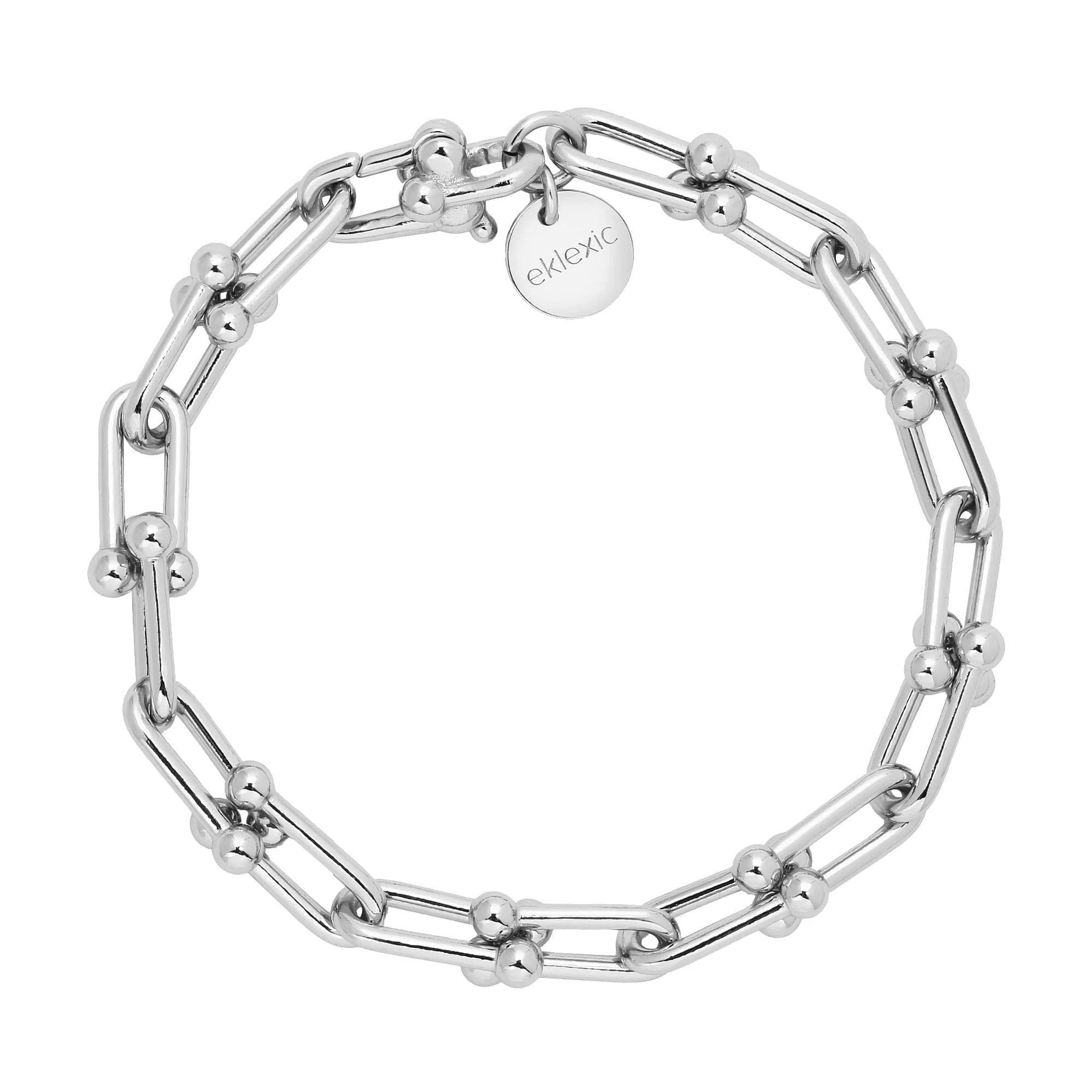 Silver Margaux Anklet with custom U link and spherical accents, link chain fastened