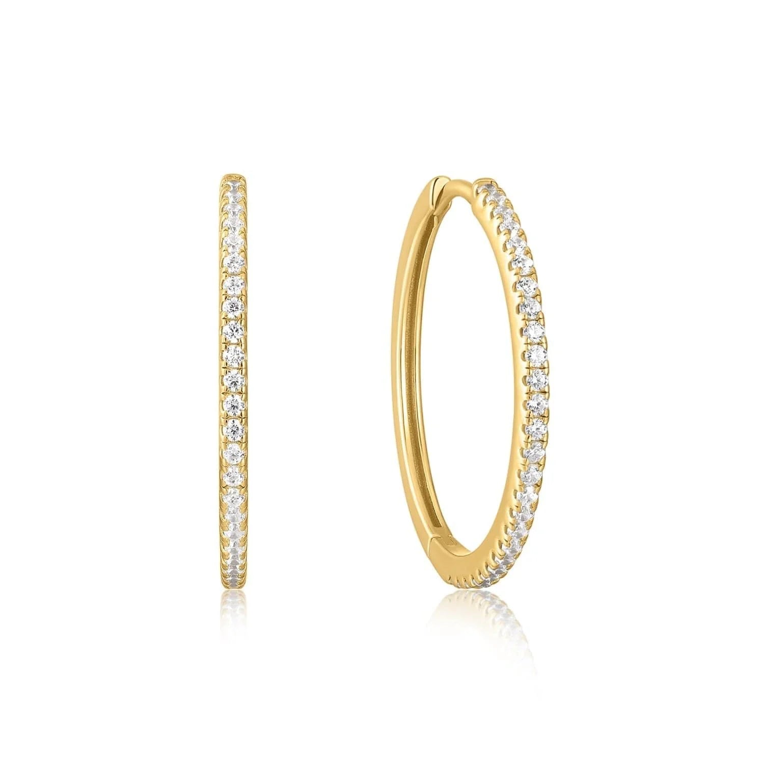 Gold huggie hoop earrings with embedded crystals, Medium CZ Huggie Hoop Earrings, perfect for everyday style